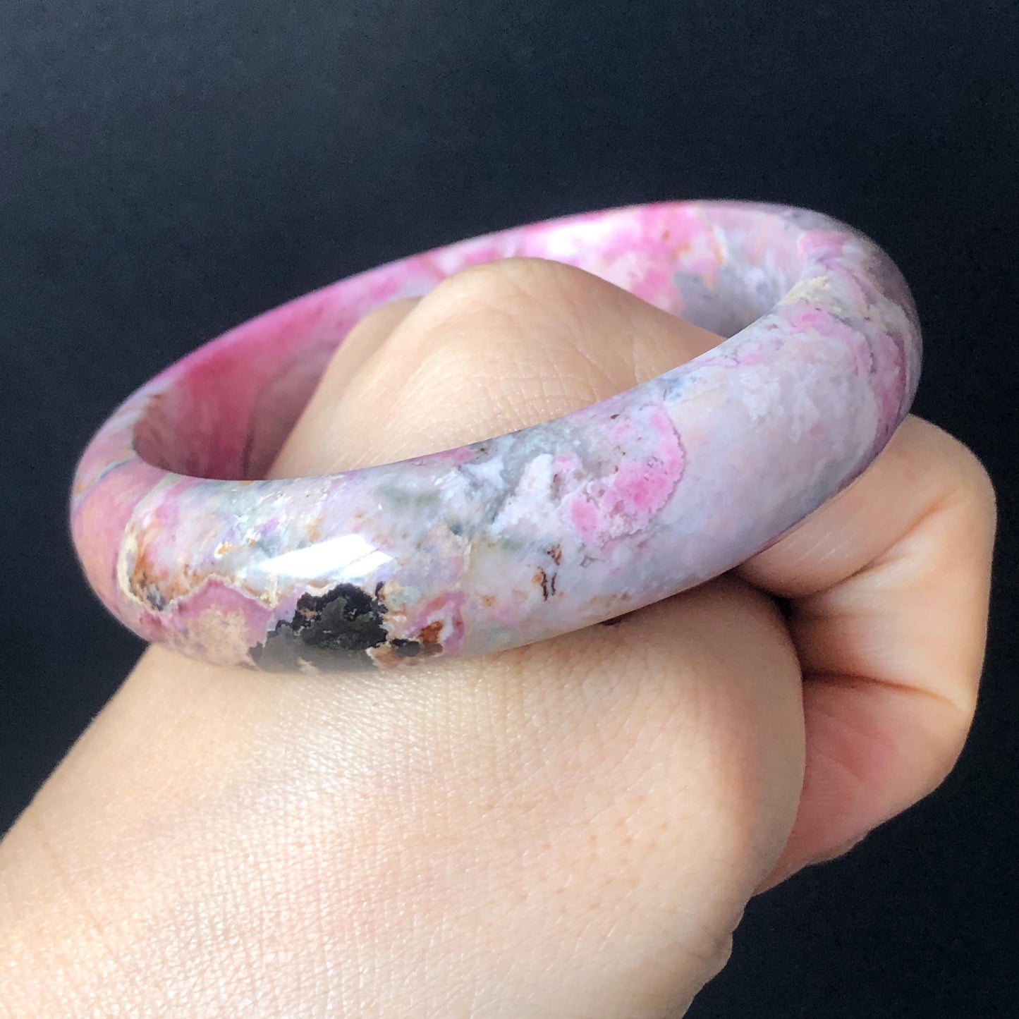 55.5mm Premium Rhodonite Stone Bangle | Rosy Pink Blue Brown Crystal Gemstone Bracelet | Strawberry Blueberry Milkshake | Love Stone gift for her Gemstone Bangle Stone Bracelet Pink Crystal Bracelet Healing Stone Blue Crystal Bracelet Healing Crystal Love Crystal Women Bracelet Natural untreated Stone Jewelry Bracelet