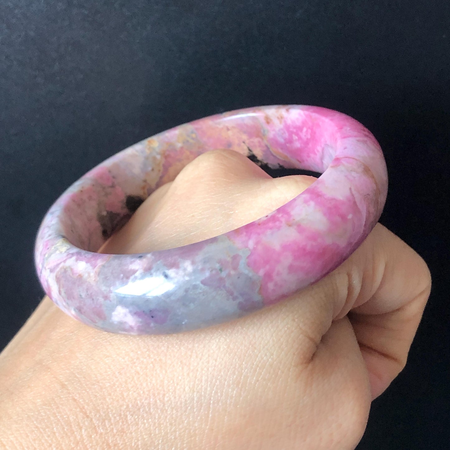 55.5mm Premium Rhodonite Stone Bangle | Rosy Pink Blue Brown Crystal Gemstone Bracelet | Strawberry Blueberry Milkshake | Love Stone gift for her Gemstone Bangle Stone Bracelet Pink Crystal Bracelet Healing Stone Blue Crystal Bracelet Healing Crystal Love Crystal Women Bracelet Natural untreated Stone Jewelry Bracelet
