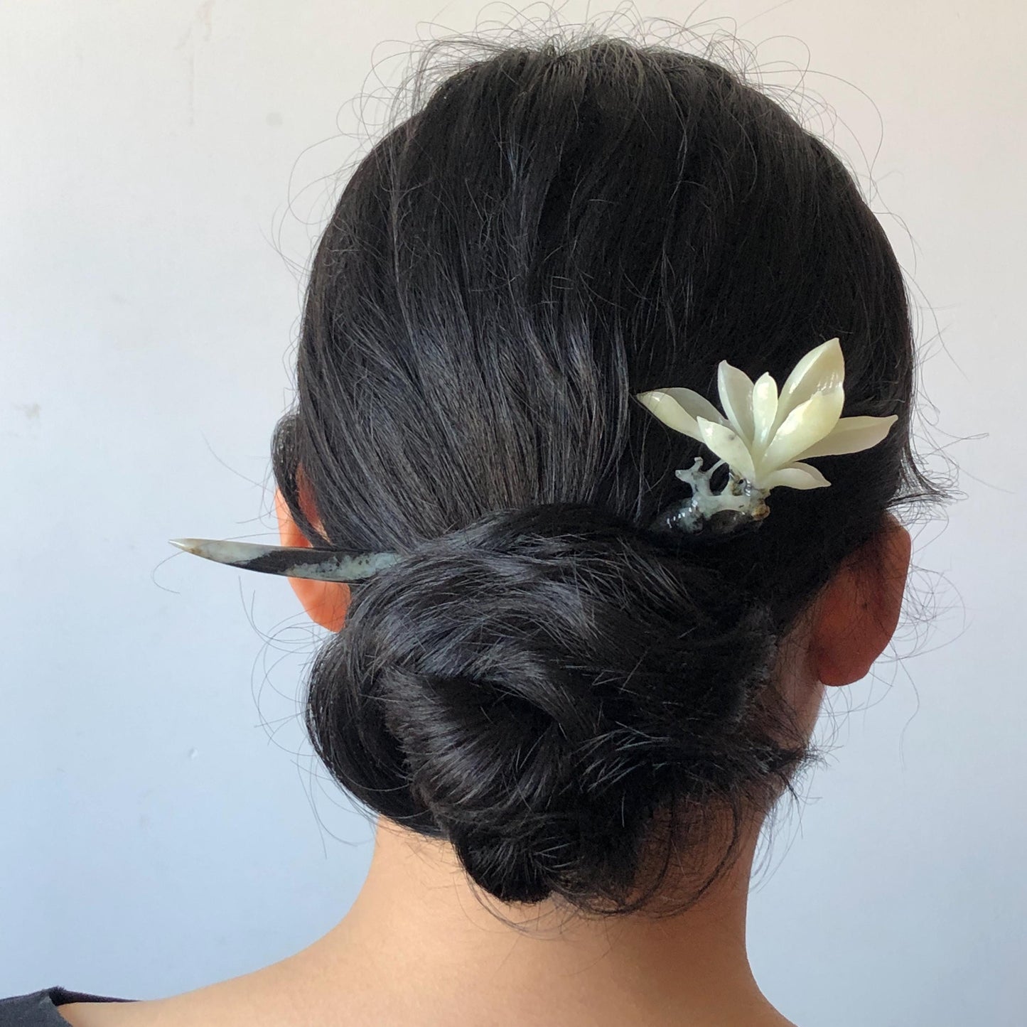 Certificate Natural Xiu Jade Serpentine Hand Carved Yulan Magnolia Flower Hair Pin, Black White Jade Hair Stick, Asian Chinses Vintage Style