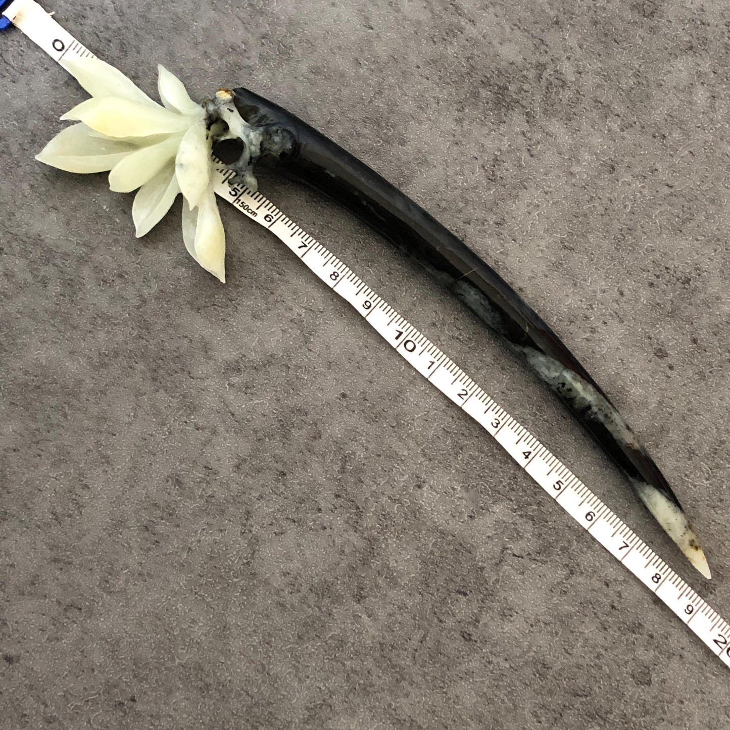 Certificate Natural Xiu Jade Serpentine Hand Carved Yulan Magnolia Flower Hair Pin, Black White Jade Hair Stick, Asian Chinses Vintage Style