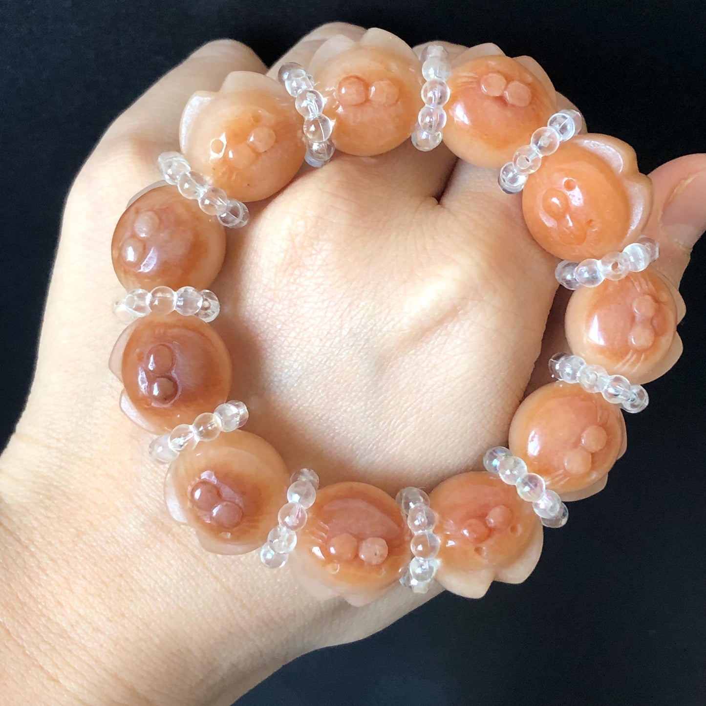 Natural SheTaiCui Jade Quartzite Hand Carved Caramel Brown White Cat Kitten Bead Bracelet | Crystal Gemstone Stone Charms | Roasted Candy bead brown jade chinese jade bracelet yellow jade white jade carving cat carving kitten carving hand carved jade charm hand engraved jade bracelet personalized gift custom size bracelet tailor made bracelet natural untreated jade gift for her women bracelet