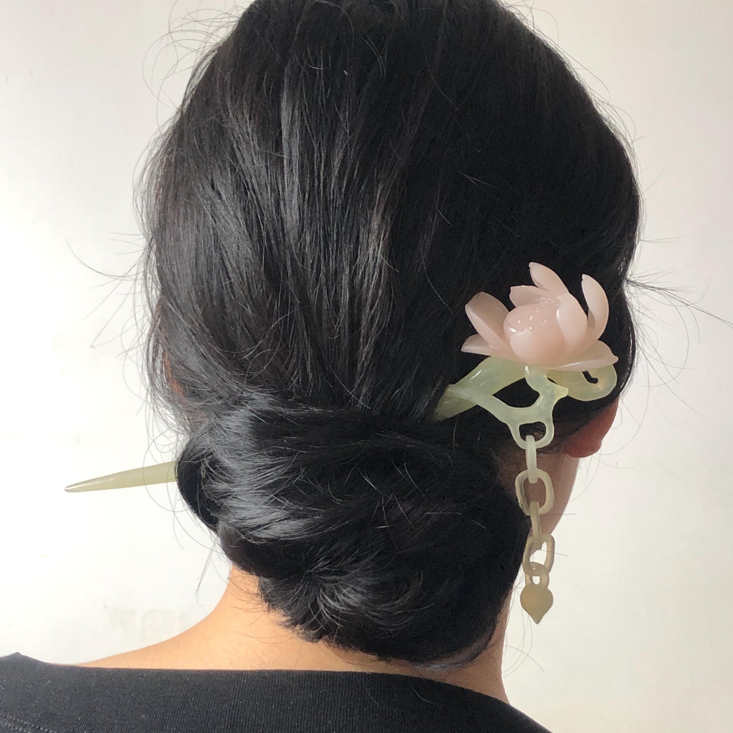 Natural Xiu Jade Serpentine Hand Carved Pink Lotus Flower Hair Pin | Pink & Green Jade Hair Stick | Asian Chinses Vintage Style Gift for her, japanese hairpin korean hair stick chinese jade hair comb pink jade green jade carving hand engraved flower hairpin, bridal shower wedding hair fork