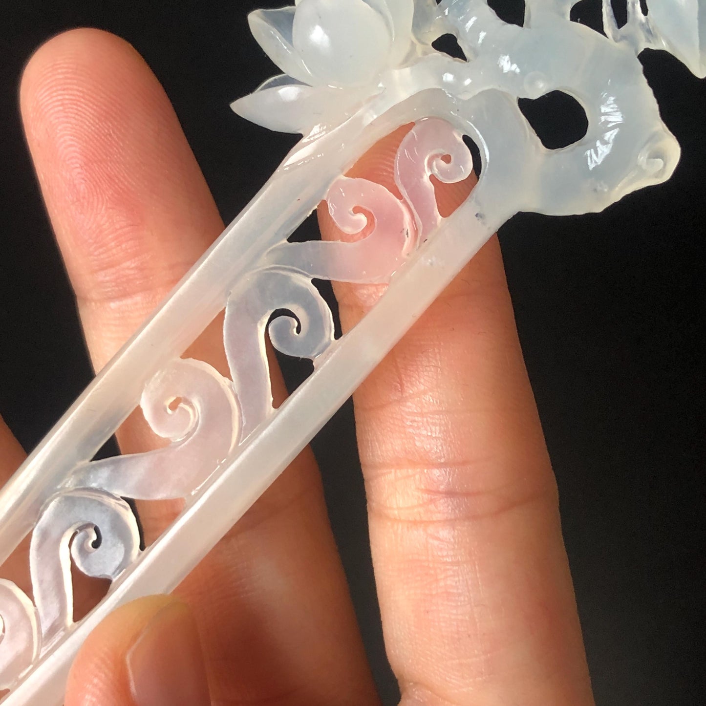 Certificate Xiu Jade Serpentine Hand Carved Peach Blossom Flower Hair Pin | Ice White Jade Hair Stick | Asian Chinese Vintage Hair Fork gift for her bridal shower gift bridal hair clip wedding gift engagement hair stick hanfu hair fork korean hair comb japanese hairpin vintage hair stick certified natural jade white jade carving flower carving peach blossom