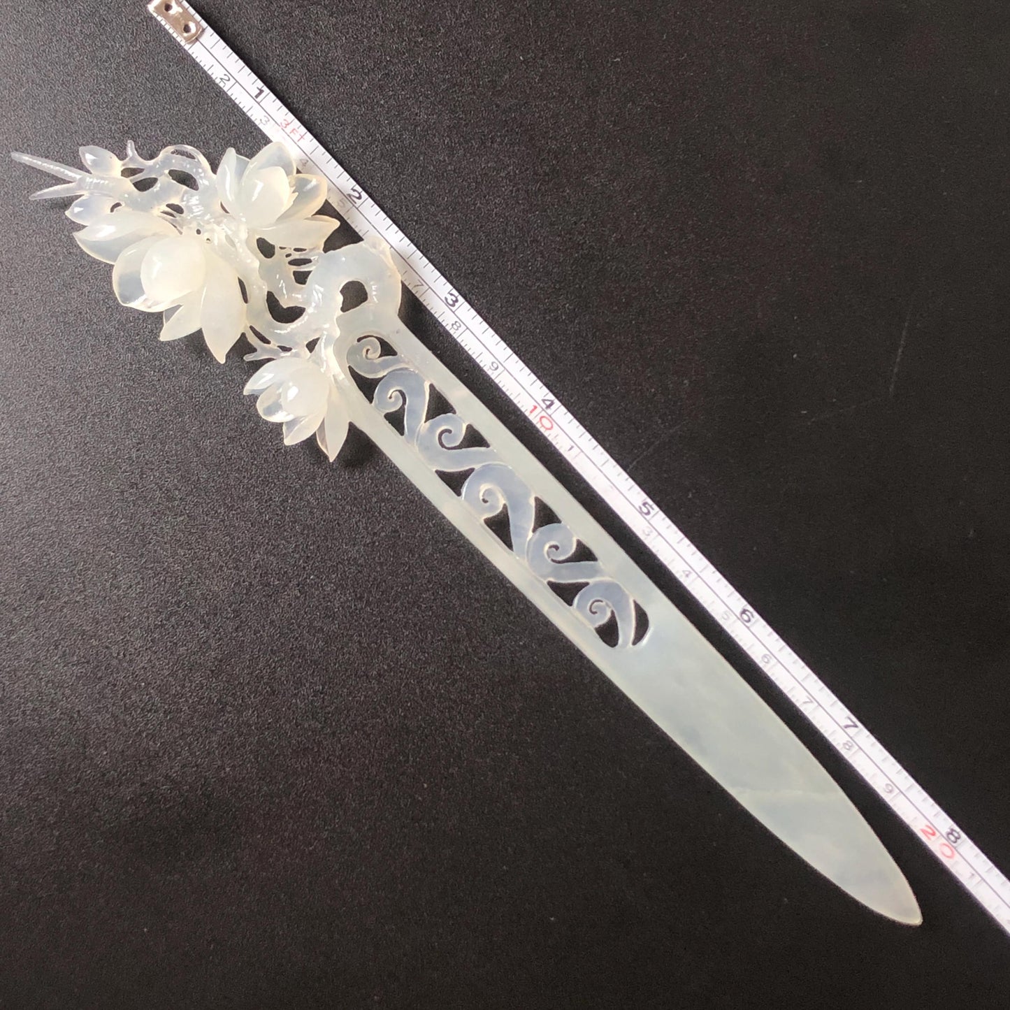 Certificate Xiu Jade Serpentine Hand Carved Peach Blossom Flower Hair Pin | Ice White Jade Hair Stick | Asian Chinese Vintage Hair Fork gift for her bridal shower gift bridal hair clip wedding gift engagement hair stick hanfu hair fork korean hair comb japanese hairpin vintage hair stick certified natural jade white jade carving flower carving peach blossom