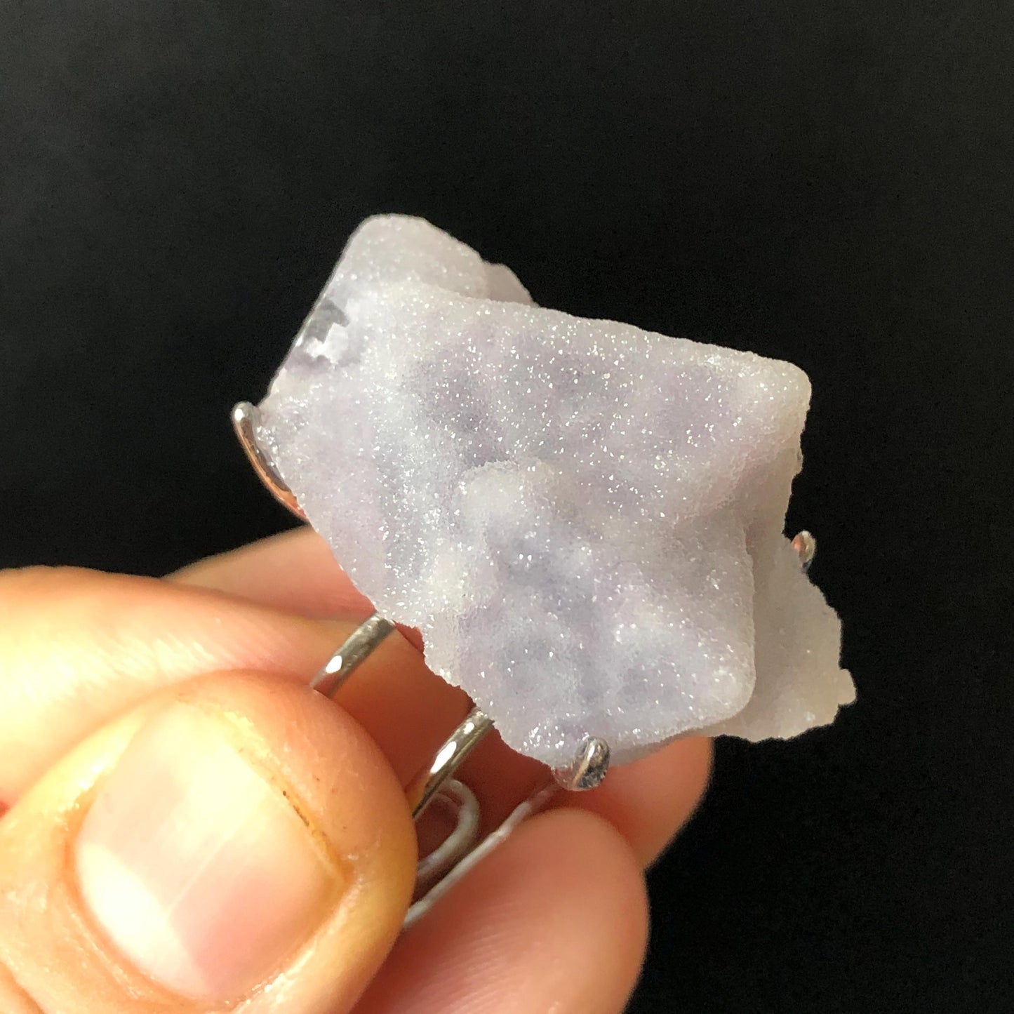 Raw Purple Fluorite Crystal Ring with Sparkling White Sugar-like Crystal Coating | Big Stone Statement Ring, Large Irregular Chucky Gemstone Gift for her Raw Mineral Ring Big Crystal Ring Huge Stone Ring Large Cocktail Ring for men silver-plated copper ring feburary birthstone adjustable band ring sparkle crystal ring for women