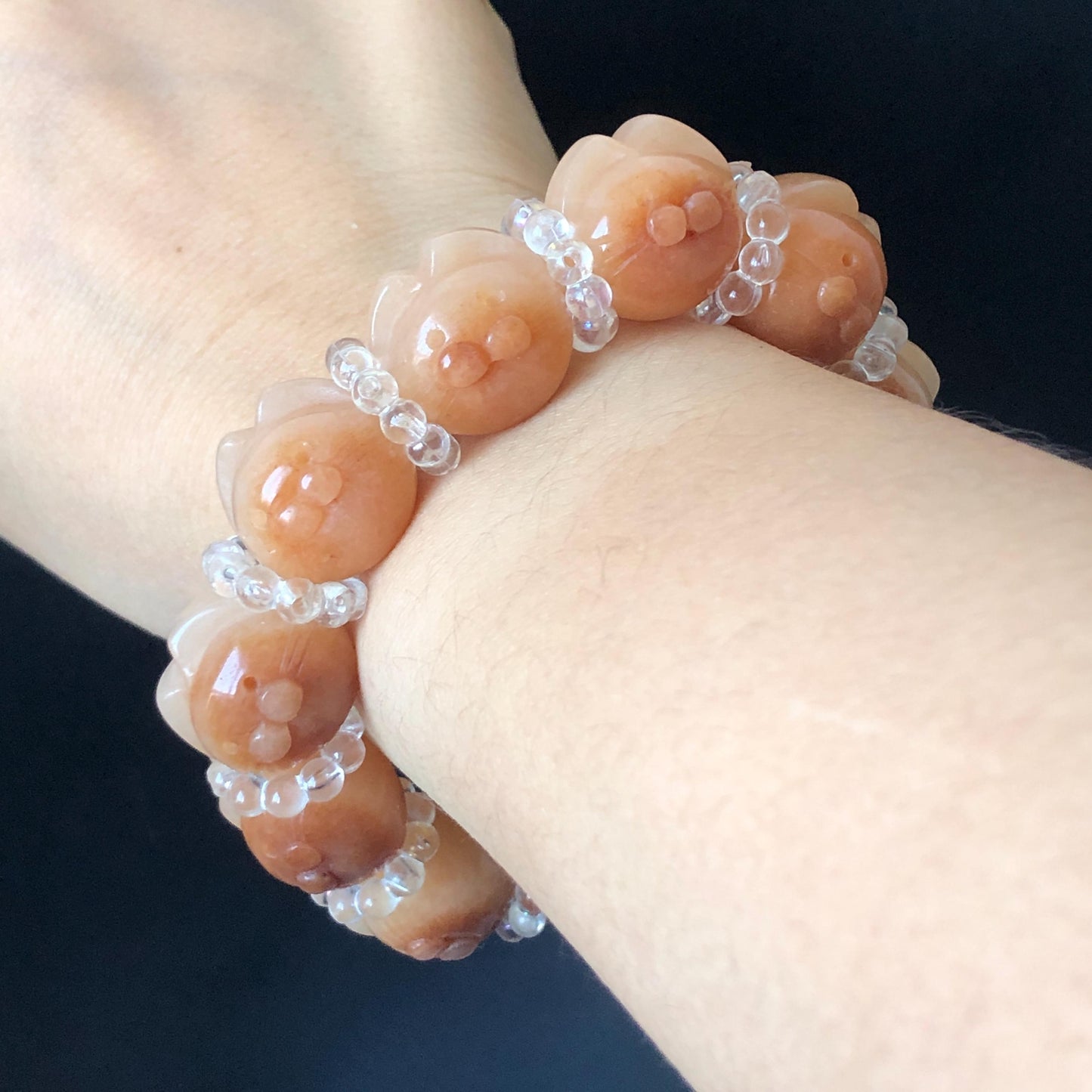 Natural SheTaiCui Jade Quartzite Hand Carved Caramel Brown White Cat Kitten Bead Bracelet | Crystal Gemstone Stone Charms | Roasted Candy bead brown jade chinese jade bracelet yellow jade white jade carving cat carving kitten carving hand carved jade charm hand engraved jade bracelet personalized gift custom size bracelet tailor made bracelet natural untreated jade gift for her women bracelet