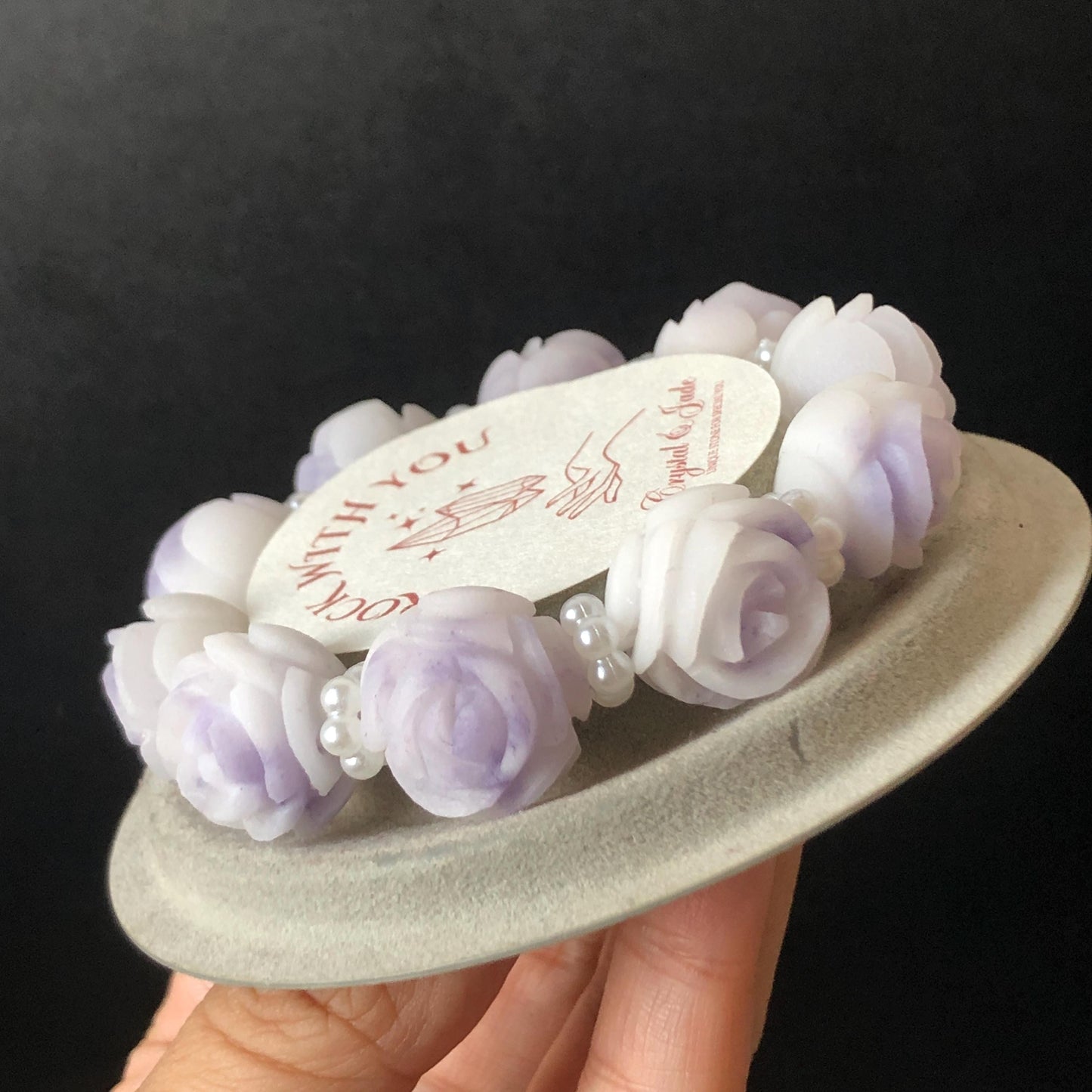 Unpolished Natural SheTaiCui Jade (Quartzite) Hand Carved Purple White Rose Charms Bracelet & Ring | Big Bead Jade Bracelet | Engraved Stone diy bracelet white jade purple jade carving flower carving untreated jade large crystal bracelet big gemstone bracelet tailor made bracelet gift for her jade ring hand carved ring