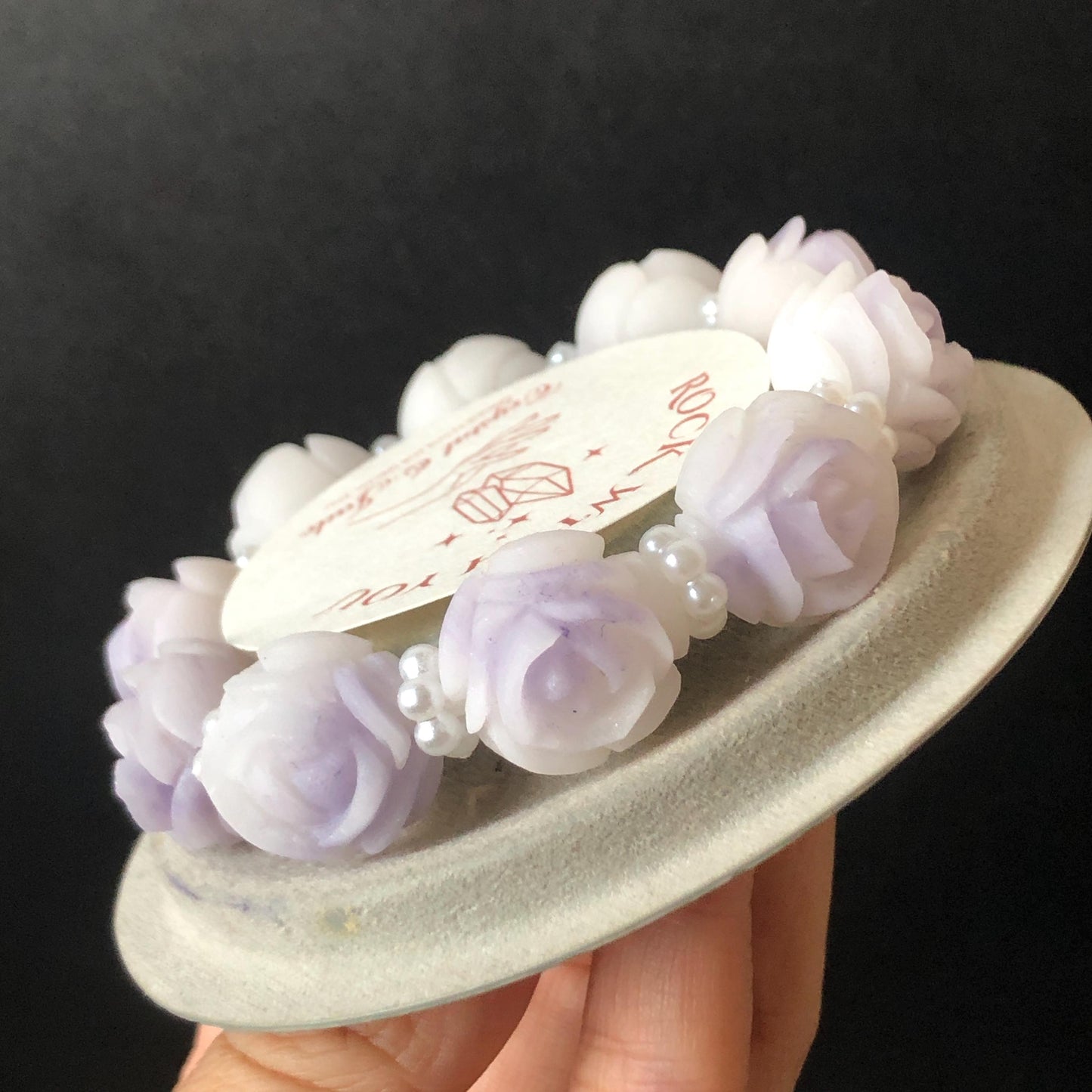 Unpolished Natural SheTaiCui Jade (Quartzite) Hand Carved Purple White Rose Charms Bracelet & Ring | Big Bead Jade Bracelet | Engraved Stone diy bracelet white jade purple jade carving flower carving untreated jade large crystal bracelet big gemstone bracelet tailor made bracelet gift for her jade ring hand carved ring