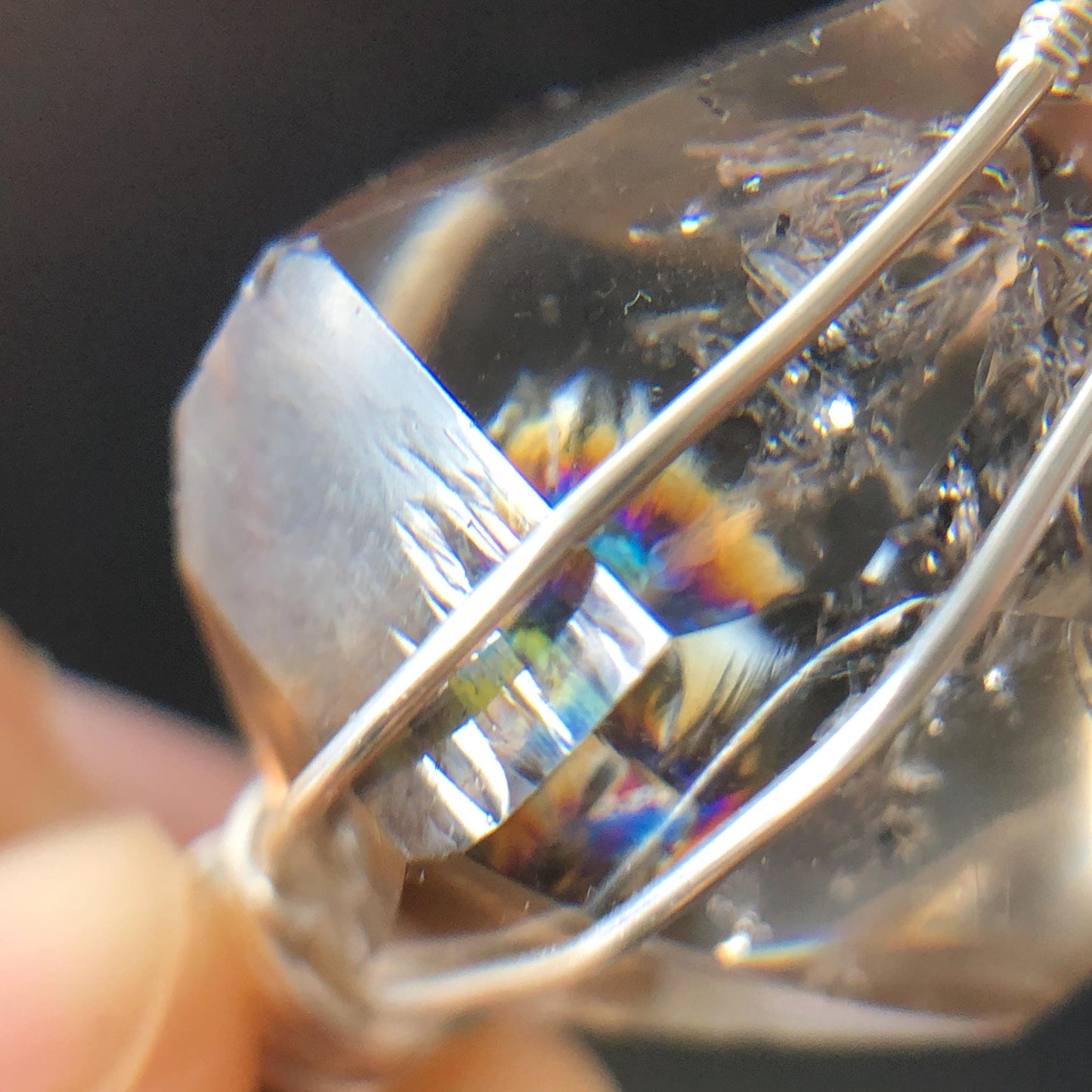 Rare Smoky Herkimer Diamond Sterling Silver Pendant Adjustable Necklace | Polished Enhydro Crystal | Moving Sand & Bubble with Rainbow Stone Gift for her gemstone charm necklace crystal choker healing stone birthstone necklace gift rainbow inclusion black herkimer diamond herkimer quartz