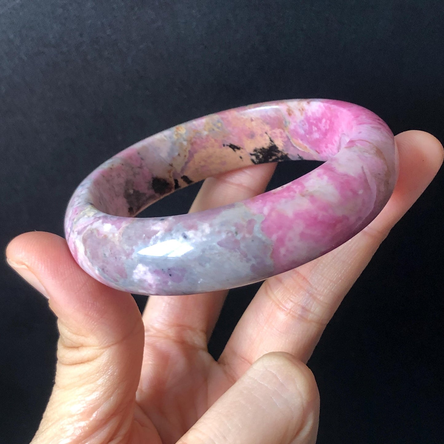 55.5mm Premium Rhodonite Stone Bangle | Rosy Pink Blue Brown Crystal Gemstone Bracelet | Strawberry Blueberry Milkshake | Love Stone gift for her Gemstone Bangle Stone Bracelet Pink Crystal Bracelet Healing Stone Blue Crystal Bracelet Healing Crystal Love Crystal Women Bracelet Natural untreated Stone Jewelry Bracelet Vinatge Bracelet
