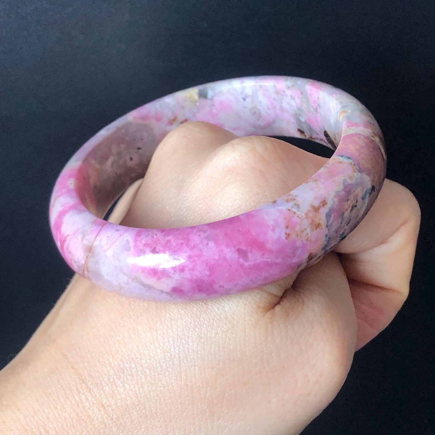 55.5mm Premium Rhodonite Stone Bangle | Rosy Pink Blue Brown Crystal Gemstone Bracelet | Strawberry Blueberry Milkshake | Love Stone gift for her Gemstone Bangle Stone Bracelet Pink Crystal Bracelet Healing Stone Blue Crystal Bracelet Healing Crystal Love Crystal Women Bracelet Natural untreated Stone Jewelry Bracelet