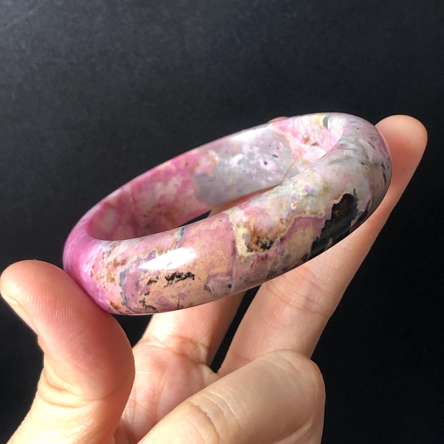 55.5mm Premium Rhodonite Stone Bangle | Rosy Pink Blue Brown Crystal Gemstone Bracelet | Strawberry Blueberry Milkshake | Love Stone gift for her Gemstone Bangle Stone Bracelet Pink Crystal Bracelet Healing Stone Blue Crystal Bracelet Healing Crystal Love Crystal Women Bracelet Natural untreated Stone Jewelry Bracelet Vinatge Bracelet