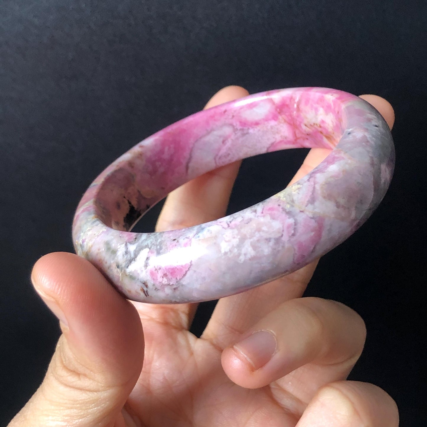 55.5mm Premium Rhodonite Stone Bangle | Rosy Pink Blue Brown Crystal Gemstone Bracelet | Strawberry Blueberry Milkshake | Love Stone gift for her Gemstone Bangle Stone Bracelet Pink Crystal Bracelet Healing Stone Blue Crystal Bracelet Healing Crystal Love Crystal Women Bracelet Natural untreated Stone Jewelry Bracelet Vinatge Bracelet