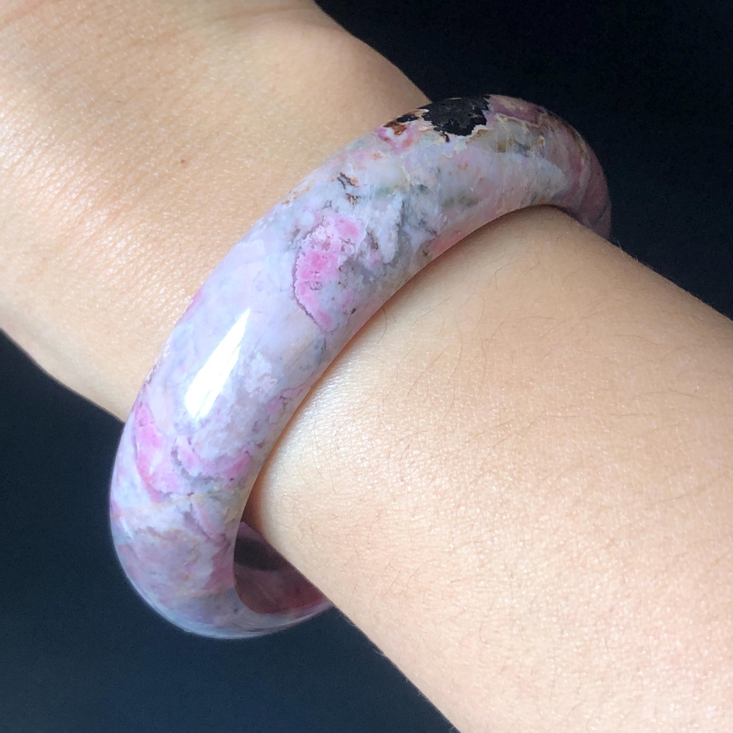 55.5mm Premium Rhodonite Stone Bangle | Rosy Pink Blue Brown Crystal Gemstone Bracelet | Strawberry Blueberry Milkshake | Love Stone gift for her Gemstone Bangle Stone Bracelet Pink Crystal Bracelet Healing Stone Blue Crystal Bracelet Healing Crystal Love Crystal Women Bracelet Natural untreated Stone Jewelry Bracelet Vinatge Bracelet