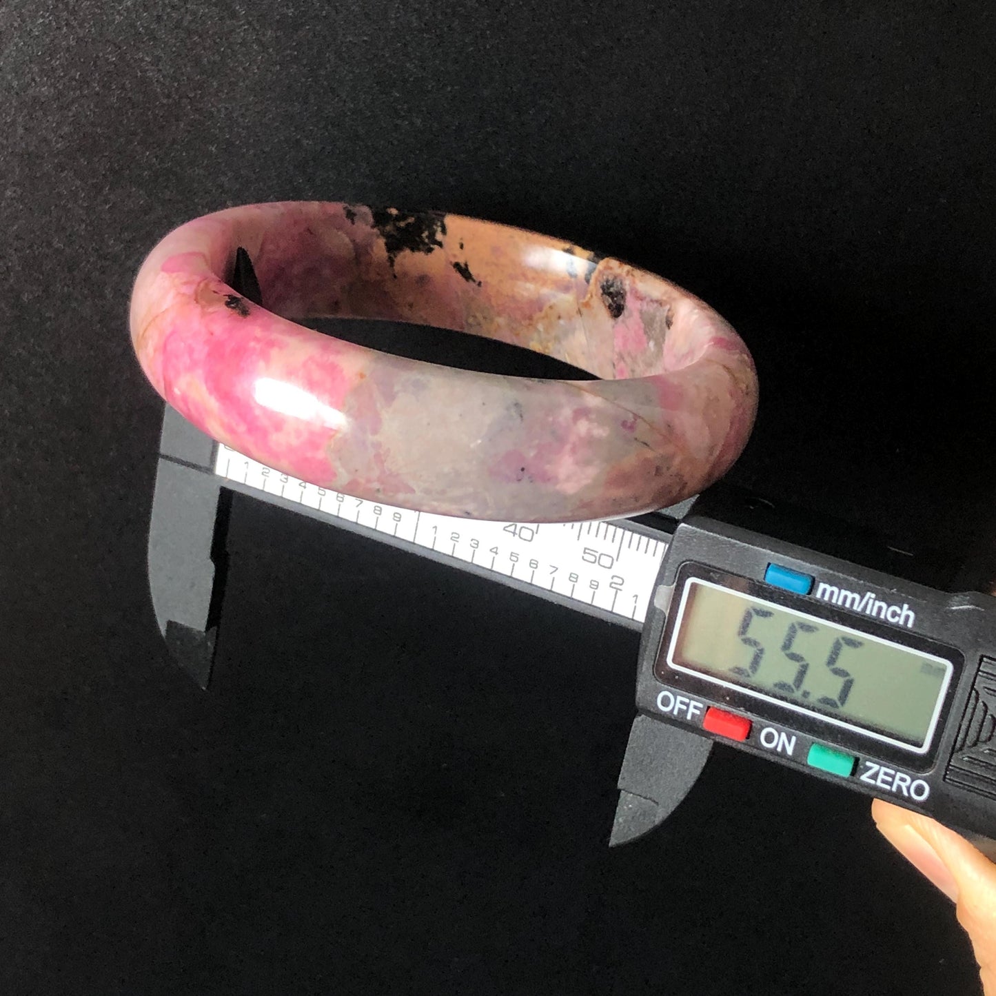 55.5mm Premium Rhodonite Stone Bangle | Rosy Pink Blue Brown Crystal Gemstone Bracelet | Strawberry Blueberry Milkshake | Love Stone gift for her Gemstone Bangle Stone Bracelet Pink Crystal Bracelet Healing Stone Blue Crystal Bracelet Healing Crystal Love Crystal Women Bracelet Natural untreated Stone Jewelry Bracelet Vinatge Bracelet
