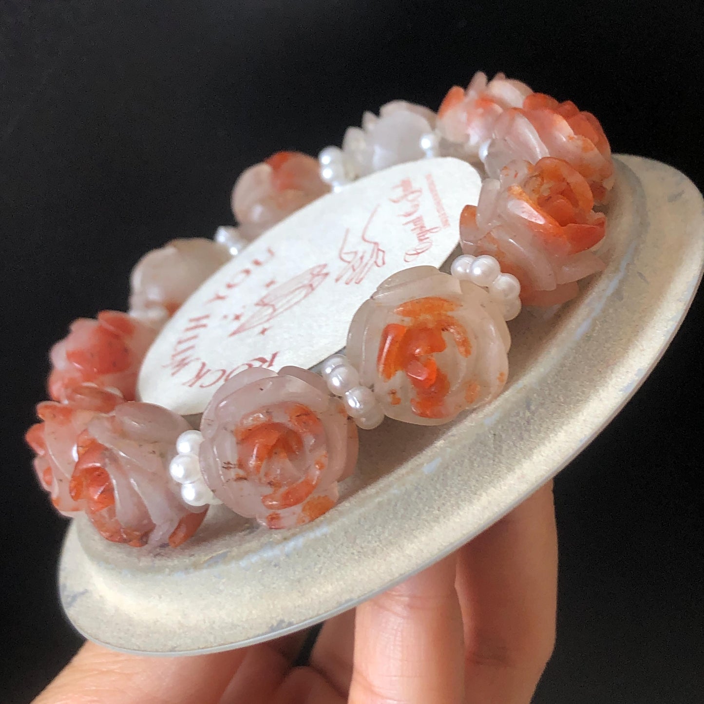 Natural SheTaicui Jade (Quartzite) hand carved icy Red Rose crystal charm Bracelet | Red plum blossom | Personalized Gemstone Gift for her red jade carving rose bracelet flower carving hand engraved jade white jade rose jewelry big bead bracelet diy customised gift natural jade crystal bracelet gemstone bracelet stone bracelet red crystal