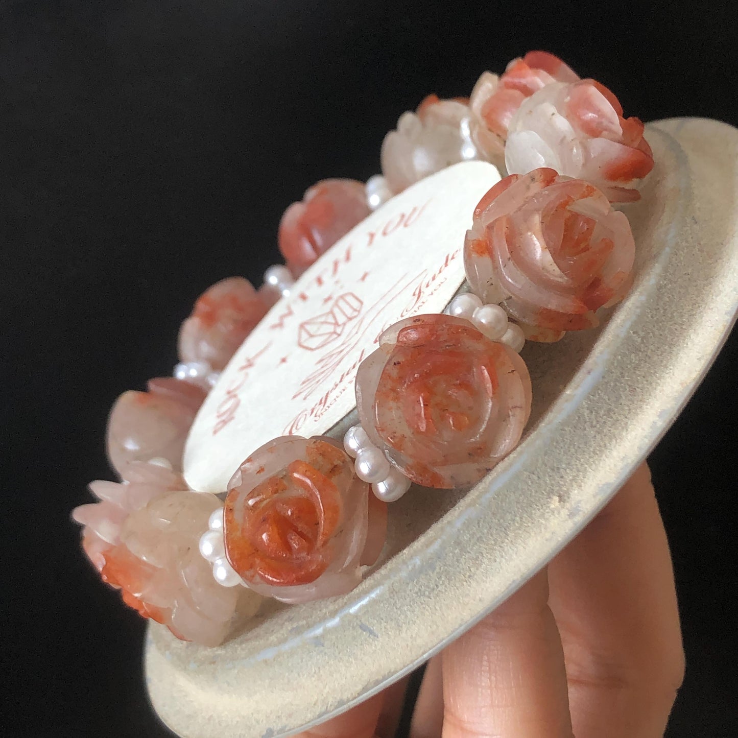 Natural SheTaicui Jade (Quartzite) hand carved icy Red Rose crystal charm Bracelet | Red plum blossom | Personalized Gemstone Gift for her red jade carving rose bracelet flower carving hand engraved jade white jade rose jewelry big bead bracelet diy customised gift natural jade crystal bracelet gemstone bracelet stone bracelet red crystal