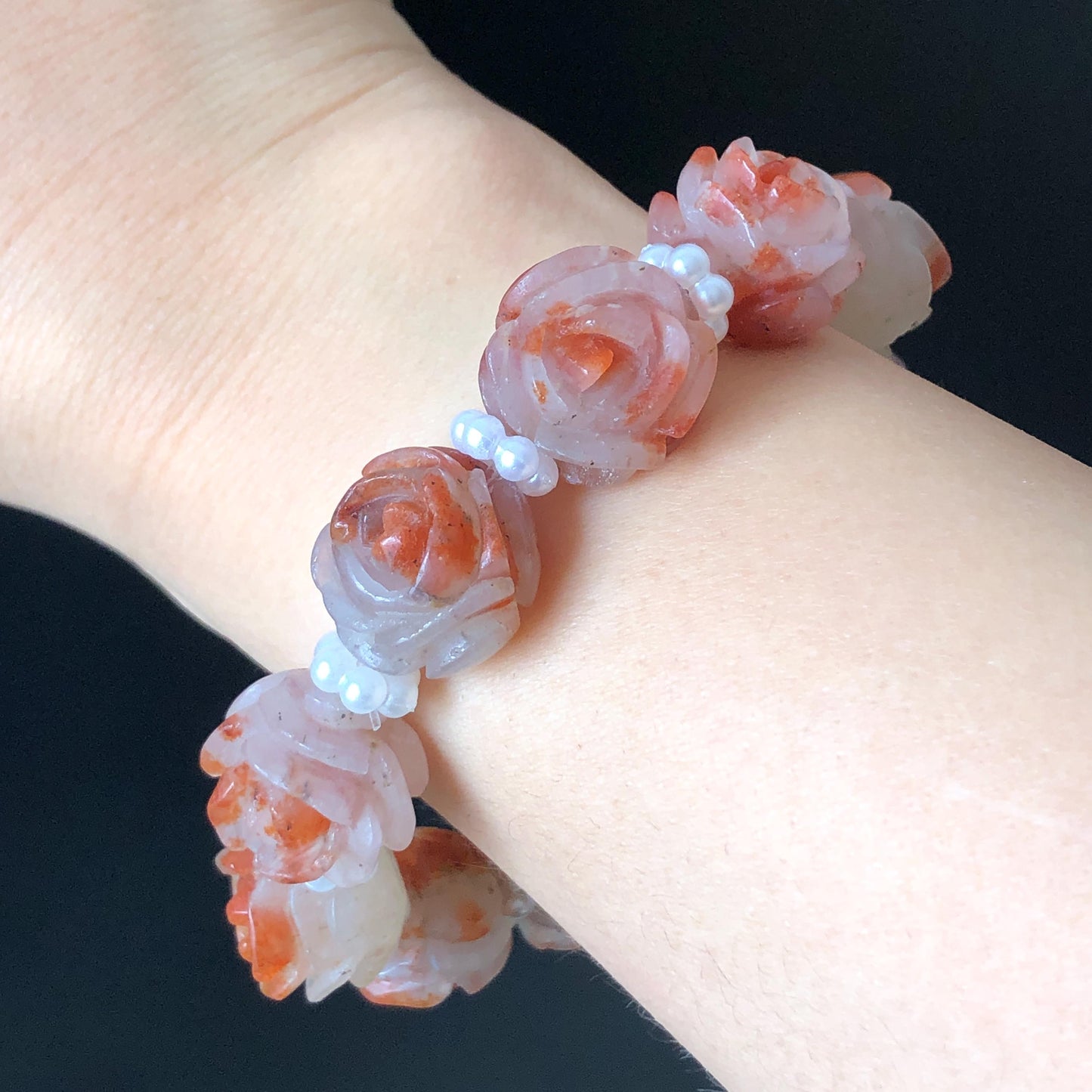 Natural SheTaicui Jade (Quartzite) hand carved icy Red Rose crystal charm Bracelet | Red plum blossom | Personalized Gemstone Gift for her red jade carving rose bracelet flower carving hand engraved jade white jade rose jewelry big bead bracelet diy customised gift natural jade crystal bracelet gemstone bracelet stone bracelet red crystal