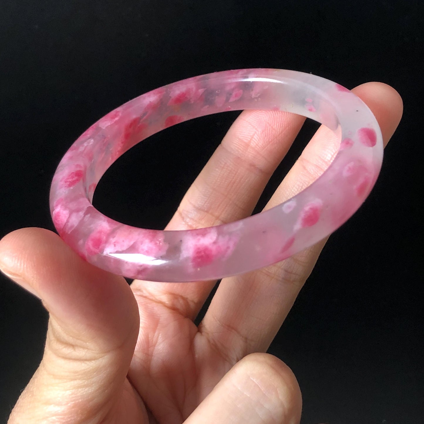 55.1mm Ultra-rare Natural Icy Rhodonite Crystal Gemstone Bangle Stone Bracelet | Blossom Flowers | Sakura Rain | Pink Plum Cherry Blossom icy natural crystal bracelet gemstone bangle pink stone bangle love stone healing stone heart chakra healing crystal mediative stone pink gemstone gift for her mother day gift
