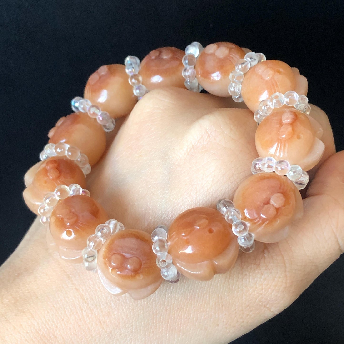 Natural SheTaiCui Jade Quartzite Hand Carved Caramel Brown White Cat Kitten Bead Bracelet | Crystal Gemstone Stone Charms | Roasted Candy bead brown jade chinese jade bracelet yellow jade white jade carving cat carving kitten carving hand carved jade charm hand engraved jade bracelet personalized gift custom size bracelet tailor made bracelet natural untreated jade gift for her women bracelet