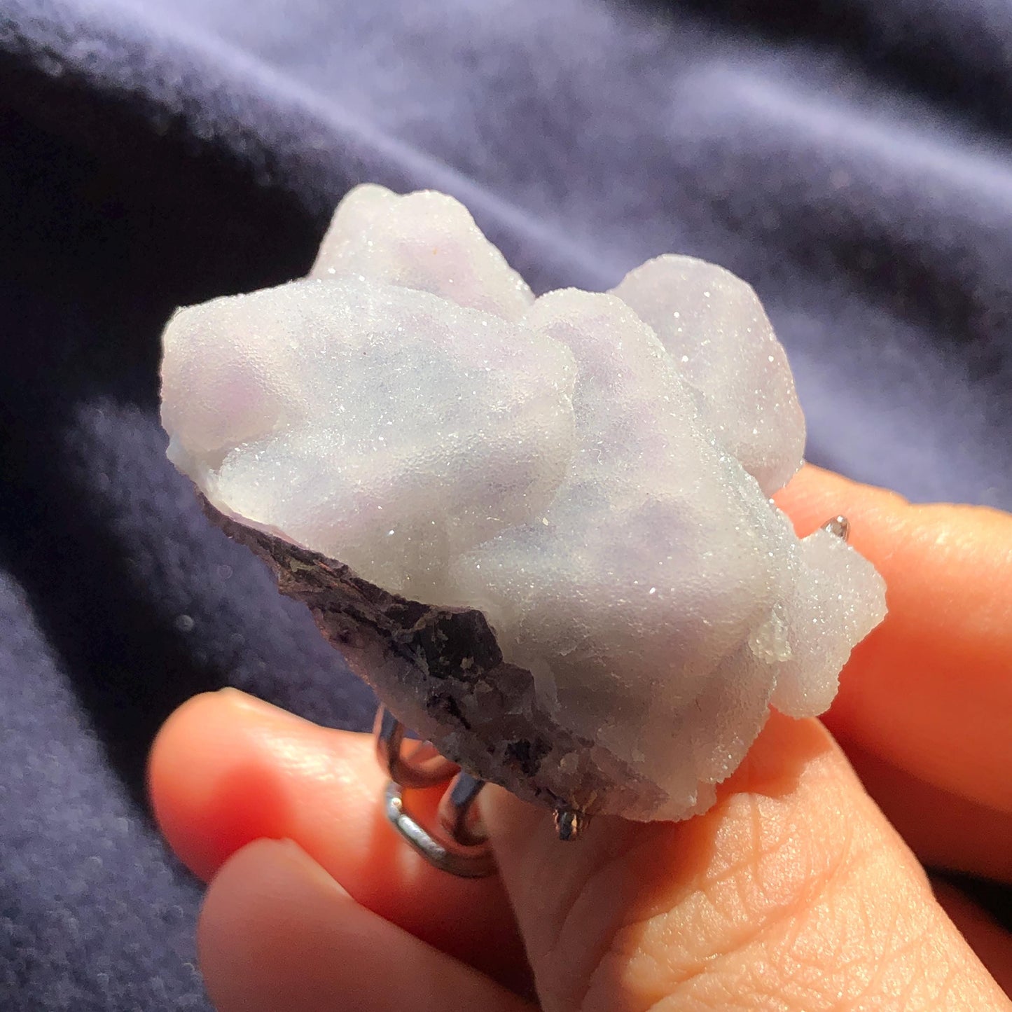 Raw Purple Fluorite Crystal Ring with Sparkling Sugar-like Crystal Coating | White Sugar Cube | Adjustable Statement Band Ring Gift for her purple crystal ring purple stone ring white stone ring gemstone statement ring irregular stone ring chunky crystal ring big stone ring huge cocktail ring large gemstone cocktail ring raw minerals ring mineral specimen February march birthstone birthday ring