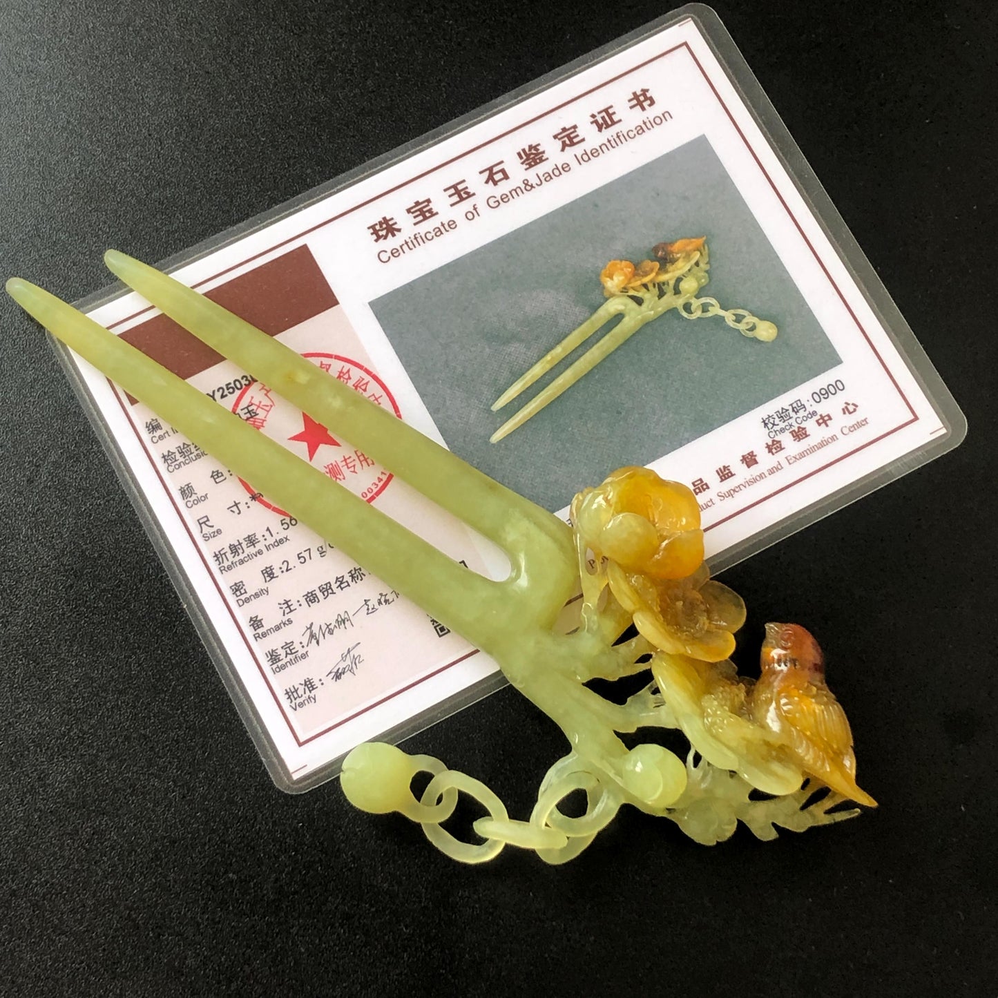 Certified Xiu Jade Serpentine Hand Carved Bird and Flowers Dangle Hair Pin | Green, Yellow, Red Jade Hair Stick | Asian Chinese Vintage Gift for her, red jade hairpin, green jade hair stick, yellow jade hair fork, chinese hairpin, korean hair stick, japanese hair pin, vinatge hair comb, bridal hair clip, bird lover gift, hand carved flower, hand engraved bird, dangle hair pin, flower carving, bird carving, red jade untreated jade natural jade with certificate