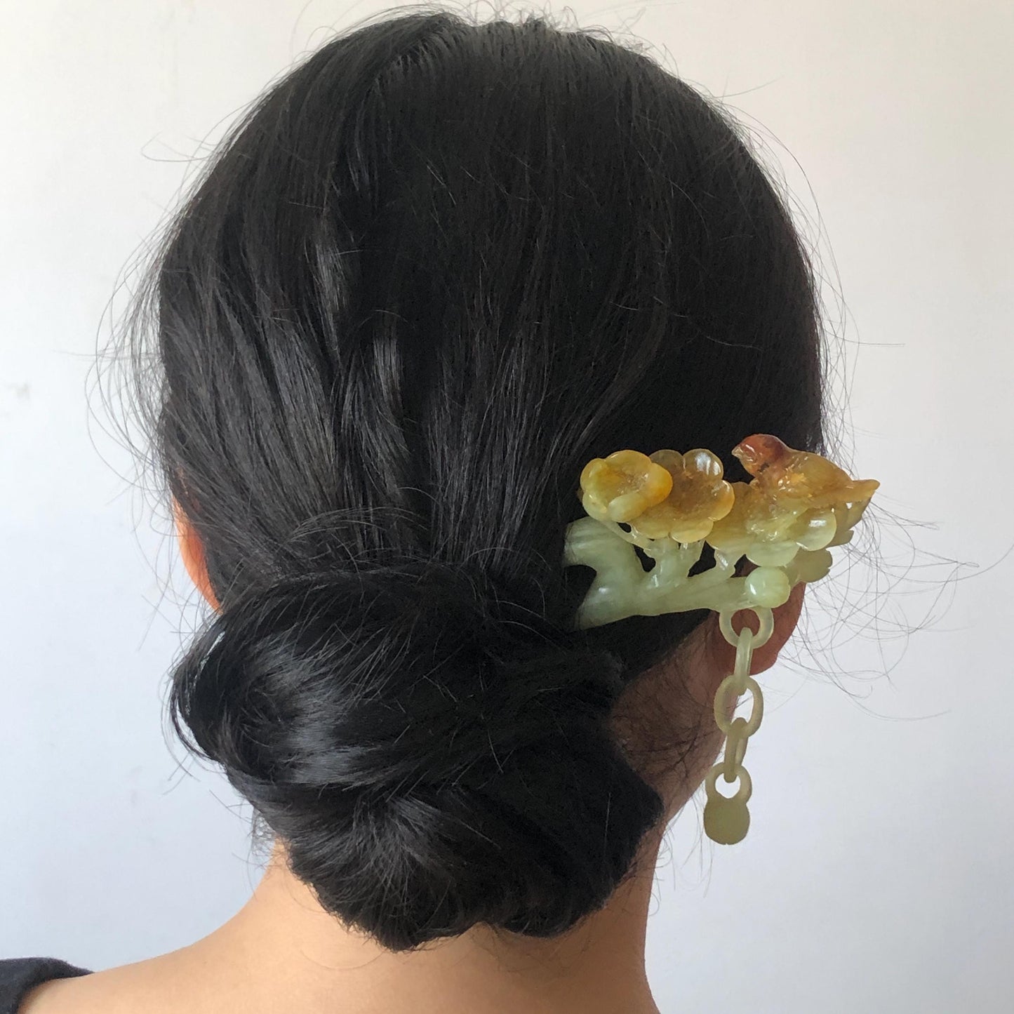 Certified Xiu Jade Serpentine Hand Carved Bird and Flowers Dangle Hair Pin | Green, Yellow, Red Jade Hair Stick | Asian Chinese Vintage Gift for her, red jade hairpin, green jade hair stick, yellow jade hair fork, chinese hairpin, korean hair stick, japanese hair pin, vinatge hair comb, bridal hair clip, bird lover gift, hand carved flower, hand engraved bird, dangle hair pin, flower carving, bird carving, red jade untreated jade natural jade with certificate