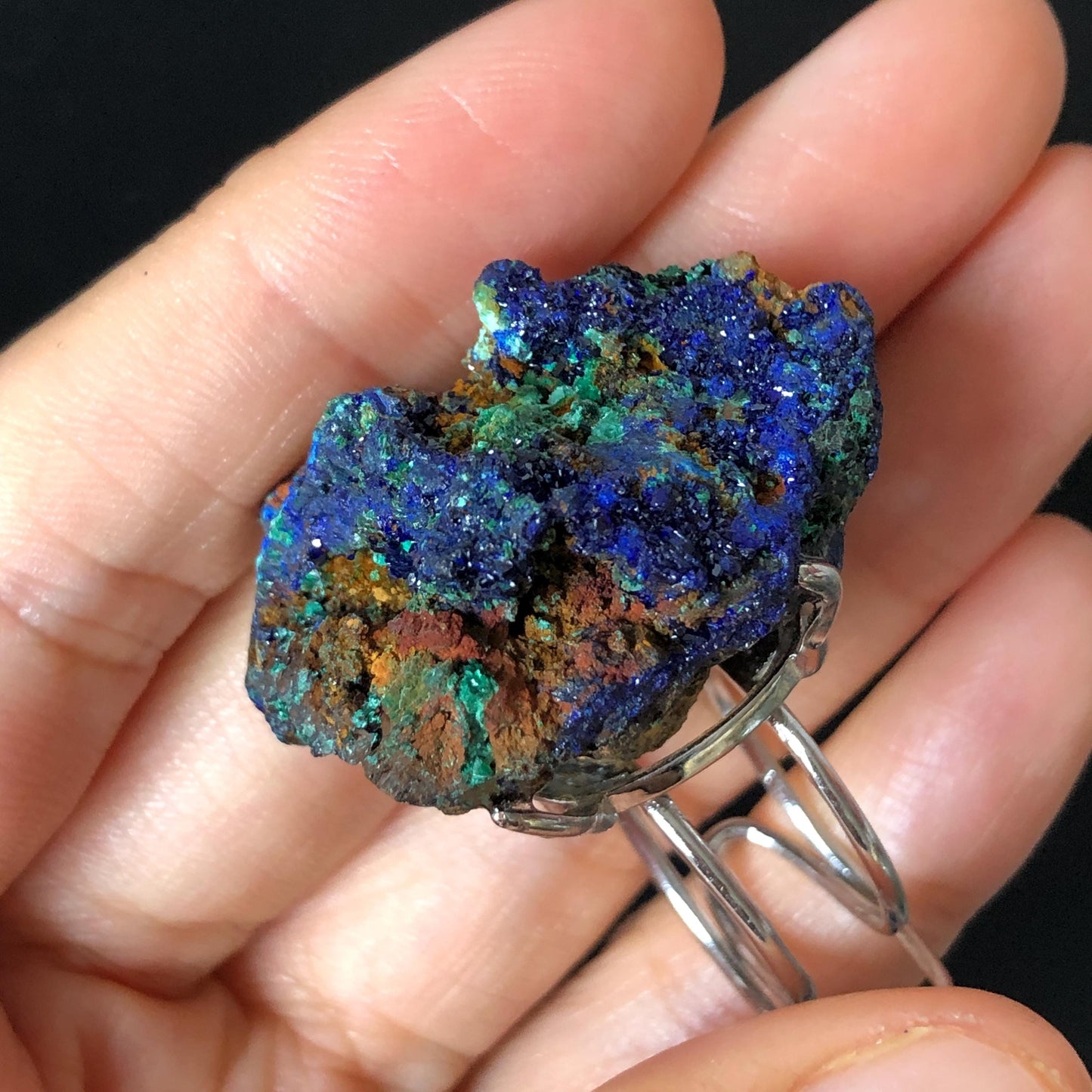 Raw Azurite Malachite Ring | Raw Minerals Stone Ring | Sparkling Blue | Adjustable Statement Band Ring | Third Eye Chakra | Silver-plated copper ring, irregular chunky big crystal ring large stone ring huge statement ring large cocktail ring raw stone ring blue crystal ring green crystal ring gift for her