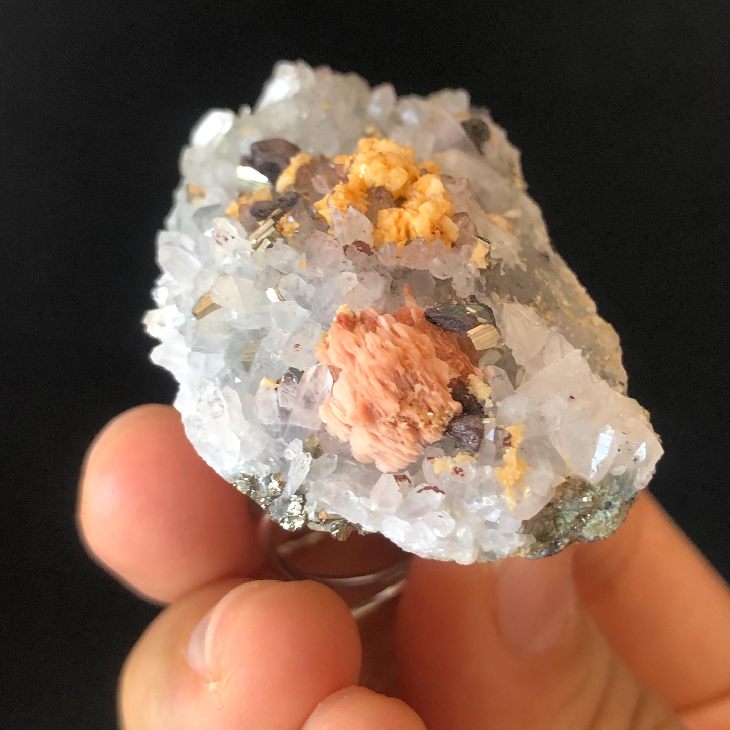 Raw Pyrite Dolomite Barite Ring, Big Stone Rough Large Crystal Adjustable Statement Band Ring, Irregular Chunky Minerals Specimen Ring Gift for her, raw stone ring raw minerals ring minerals specimen ring pink crystal yellow stone silver gemstone ring statement ring for men Huge Crystal Ring large stone ring big gemstone ring silver plated copper ring birthstone ring