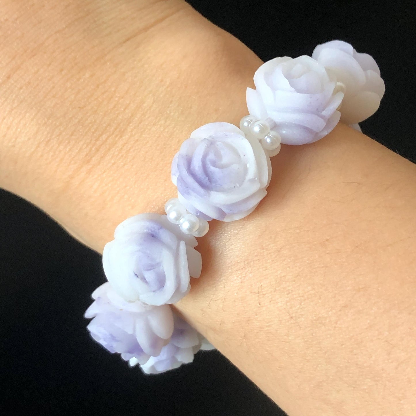 Unpolished Natural SheTaiCui Jade (Quartzite) Hand Carved Purple White Rose Charms Bracelet & Ring | Big Bead Jade Bracelet | Engraved Stone diy bracelet white jade purple jade carving flower carving untreated jade large crystal bracelet big gemstone bracelet tailor made bracelet gift for her jade ring hand carved ring