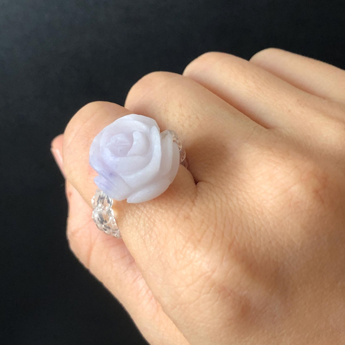 Unpolished Natural SheTaiCui Jade (Quartzite) Hand Carved Purple White Rose Charms Bracelet & Ring | Big Bead Jade Bracelet | Engraved Stone diy bracelet white jade purple jade carving flower carving untreated jade large crystal bracelet big gemstone bracelet tailor made bracelet gift for her jade ring hand carved ring