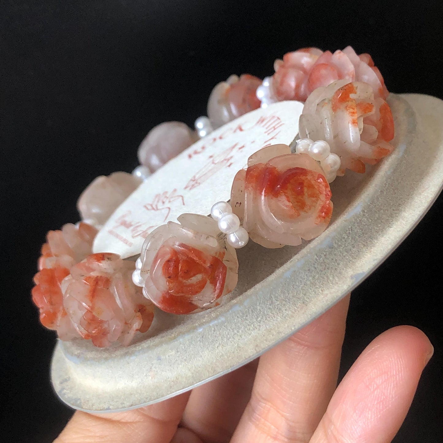 Natural SheTaicui Jade (Quartzite) hand carved icy Red Rose crystal charm Bracelet | Red plum blossom | Personalized Gemstone Gift for her red jade carving rose bracelet flower carving hand engraved jade white jade rose jewelry big bead bracelet diy customised gift natural jade crystal bracelet gemstone bracelet stone bracelet red crystal