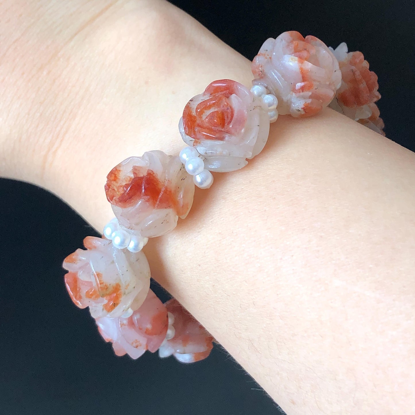 Natural SheTaicui Jade (Quartzite) hand carved icy Red Rose crystal charm Bracelet | Red plum blossom | Personalized Gemstone Gift for her red jade carving rose bracelet flower carving hand engraved jade white jade rose jewelry big bead bracelet diy customised gift natural jade crystal bracelet gemstone bracelet stone bracelet red crystal
