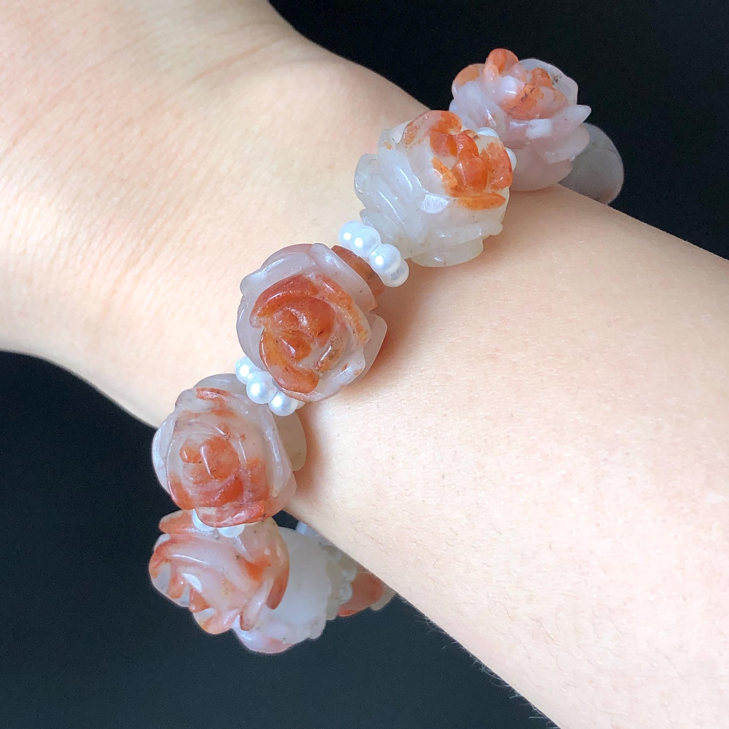 Natural SheTaicui Jade (Quartzite) hand carved icy Red Rose crystal charm Bracelet | Red plum blossom | Personalized Gemstone Gift for her red jade carving rose bracelet flower carving hand engraved jade white jade rose jewelry big bead bracelet diy customised gift natural jade crystal bracelet gemstone bracelet stone bracelet red crystal