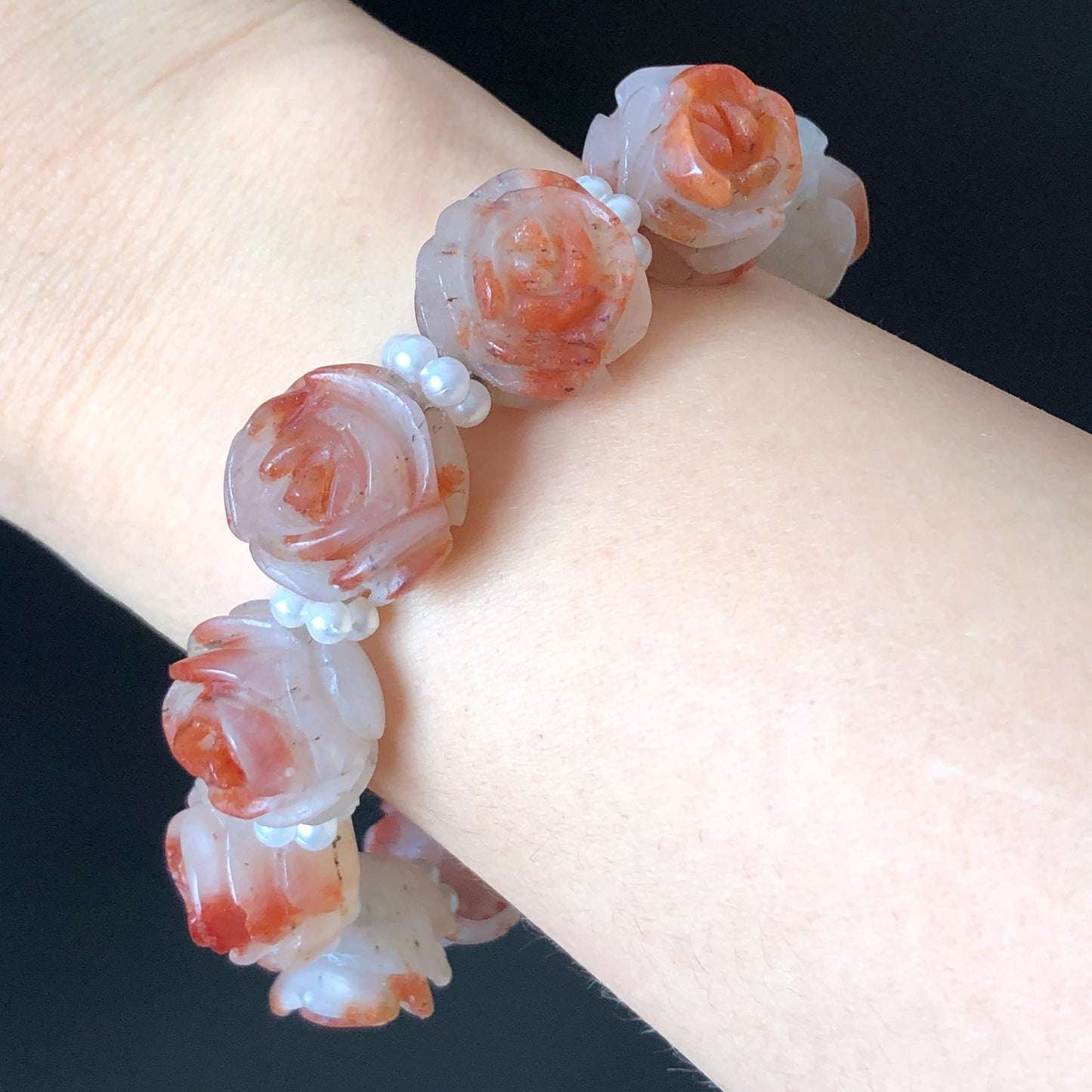 Natural SheTaicui Jade (Quartzite) hand carved icy Red Rose crystal charm Bracelet | Red plum blossom | Personalized Gemstone Gift for her red jade carving rose bracelet flower carving hand engraved jade white jade rose jewelry big bead bracelet diy customised gift natural jade crystal bracelet gemstone bracelet stone bracelet red crystal