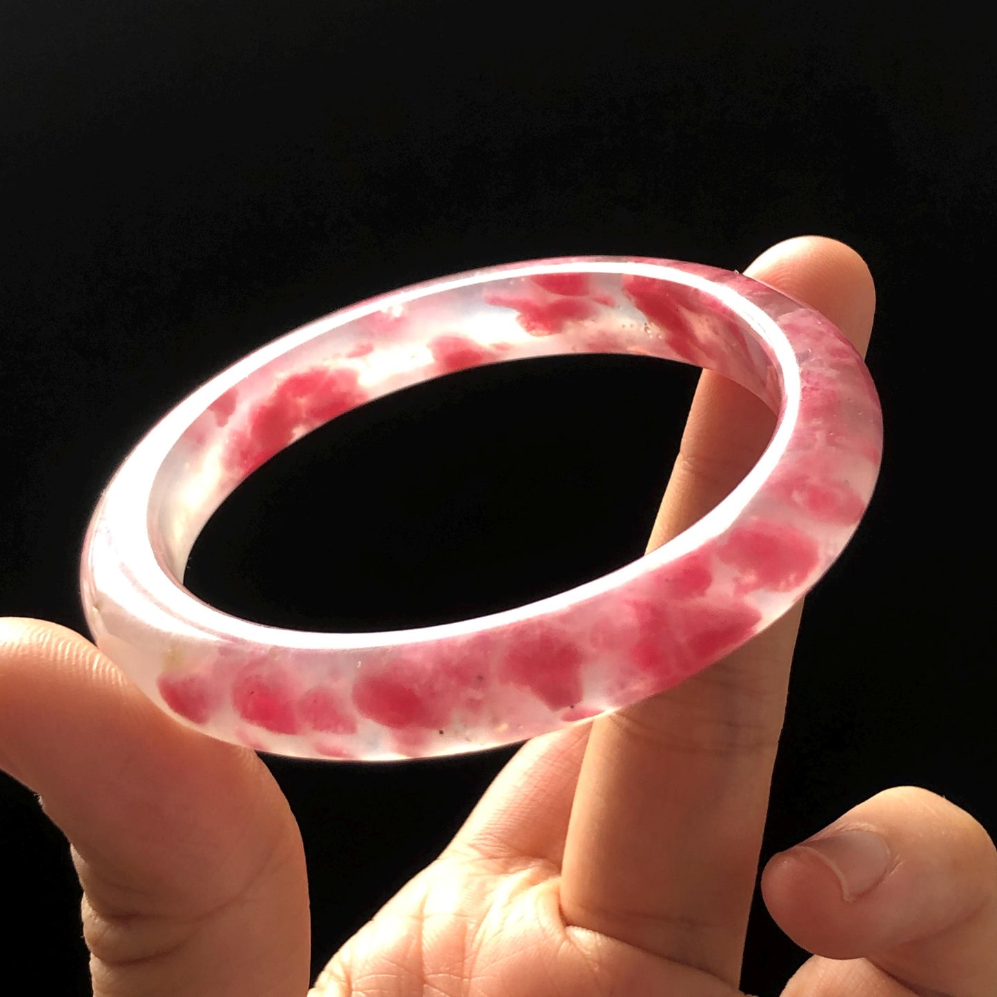 55.1mm Ultra-rare Natural Icy Rhodonite Crystal Gemstone Bangle Stone Bracelet | Blossom Flowers | Sakura Rain | Pink Plum Cherry Blossom icy natural crystal bracelet gemstone bangle pink stone bangle love stone healing stone heart chakra healing crystal mediative stone pink gemstone gift for her mother day gift