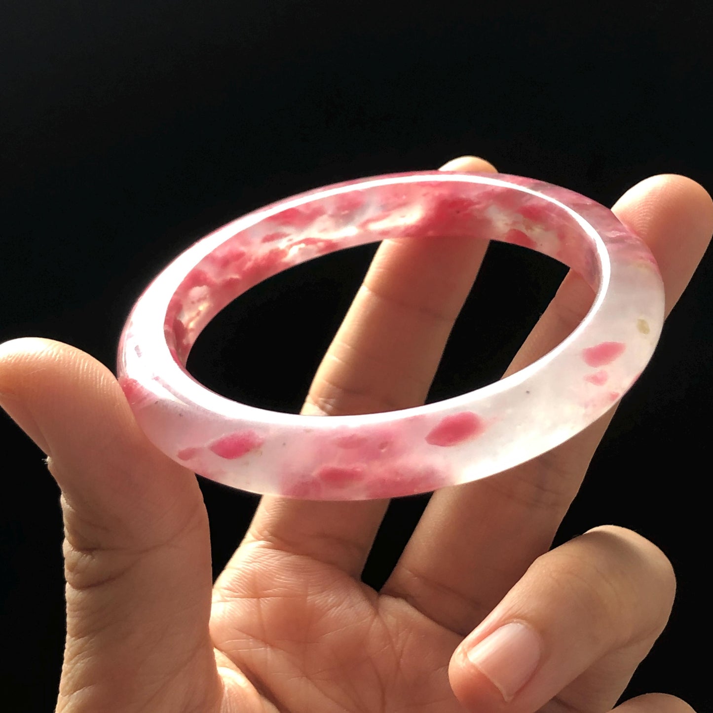55.1mm Ultra-rare Natural Icy Rhodonite Crystal Gemstone Bangle Stone Bracelet | Blossom Flowers | Sakura Rain | Pink Plum Cherry Blossom icy natural crystal bracelet gemstone bangle pink stone bangle love stone healing stone heart chakra healing crystal mediative stone pink gemstone gift for her mother day gift