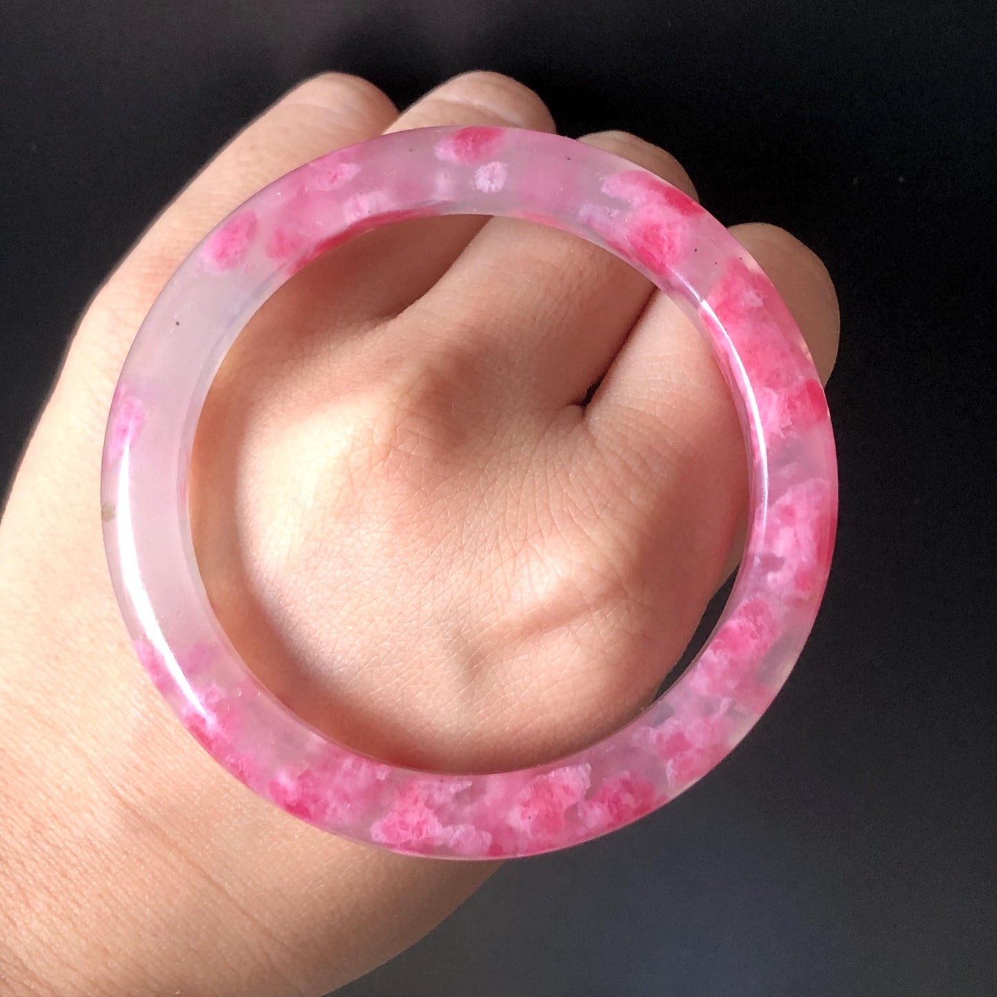55.1mm Ultra-rare Natural Icy Rhodonite Crystal Gemstone Bangle Stone Bracelet | Blossom Flowers | Sakura Rain | Pink Plum Cherry Blossom icy natural crystal bracelet gemstone bangle pink stone bangle love stone healing stone heart chakra healing crystal mediative stone pink gemstone gift for her mother day gift