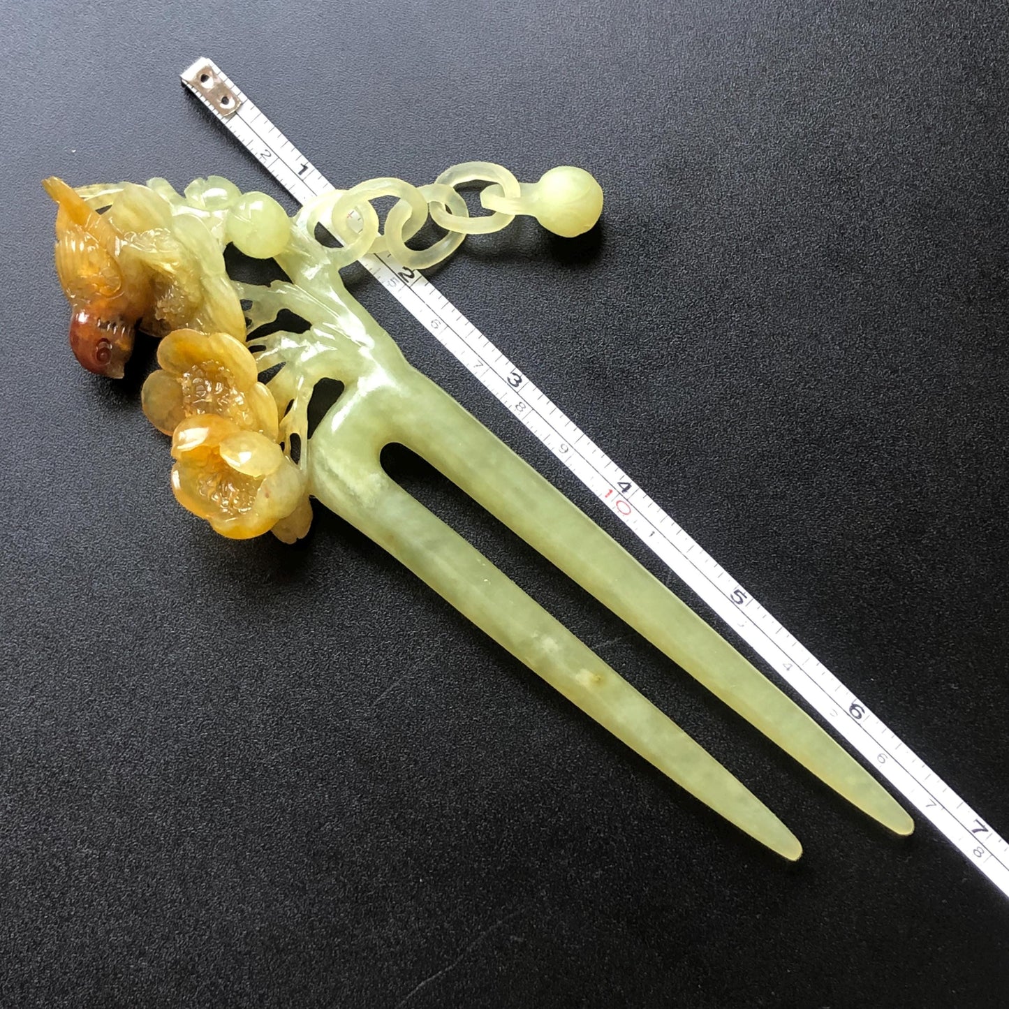 Certified Xiu Jade Serpentine Hand Carved Bird and Flowers Dangle Hair Pin | Green, Yellow, Red Jade Hair Stick | Asian Chinese Vintage Gift for her, red jade hairpin, green jade hair stick, yellow jade hair fork, chinese hairpin, korean hair stick, japanese hair pin, vinatge hair comb, bridal hair clip, bird lover gift, hand carved flower, hand engraved bird, dangle hair pin, flower carving, bird carving, red jade untreated jade natural jade with certificate