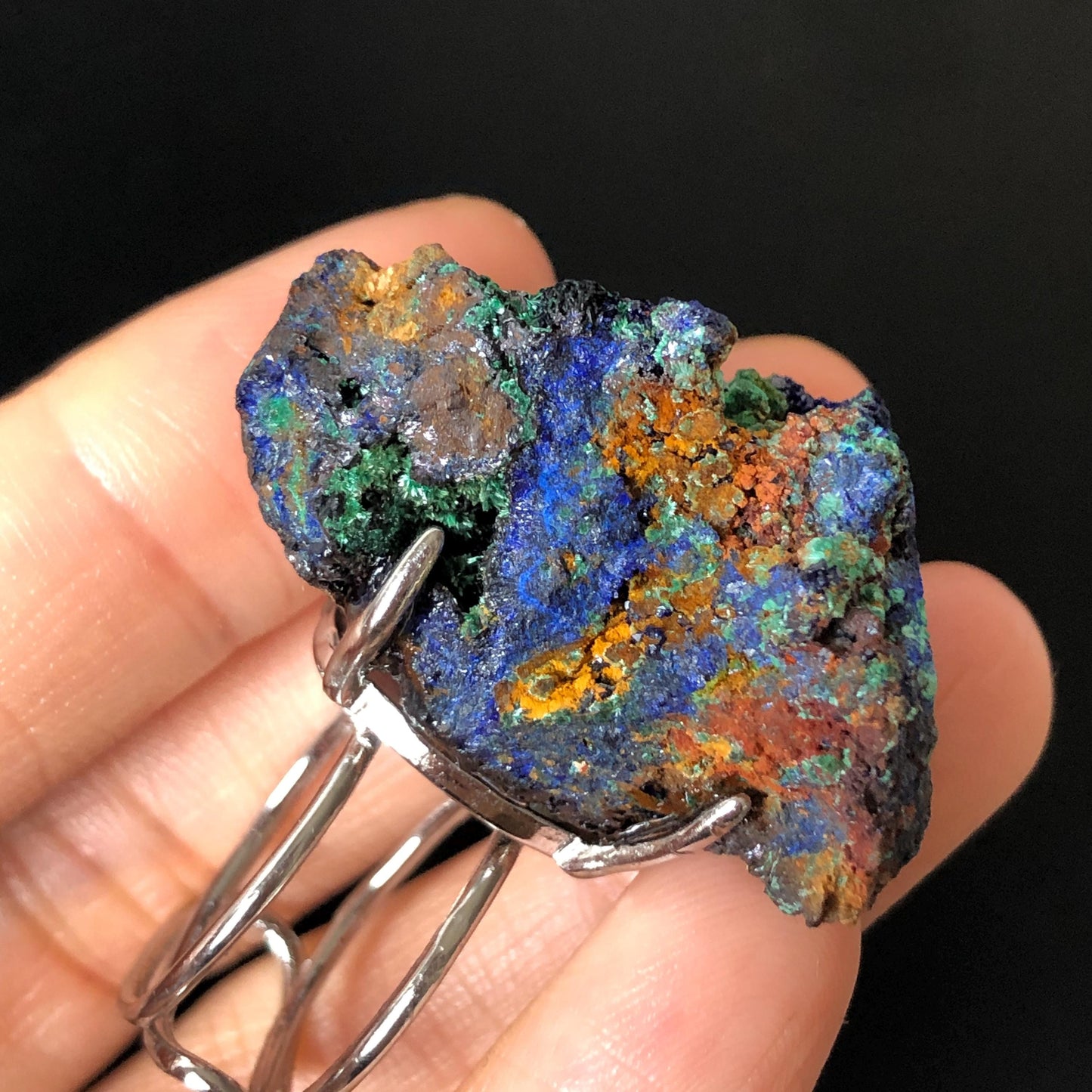 Raw Azurite Malachite Ring | Raw Minerals Stone Ring | Sparkling Blue | Adjustable Statement Band Ring | Third Eye Chakra | Silver-plated copper ring, irregular chunky big crystal ring large stone ring huge statement ring large cocktail ring raw stone ring blue crystal ring green crystal ring gift for her