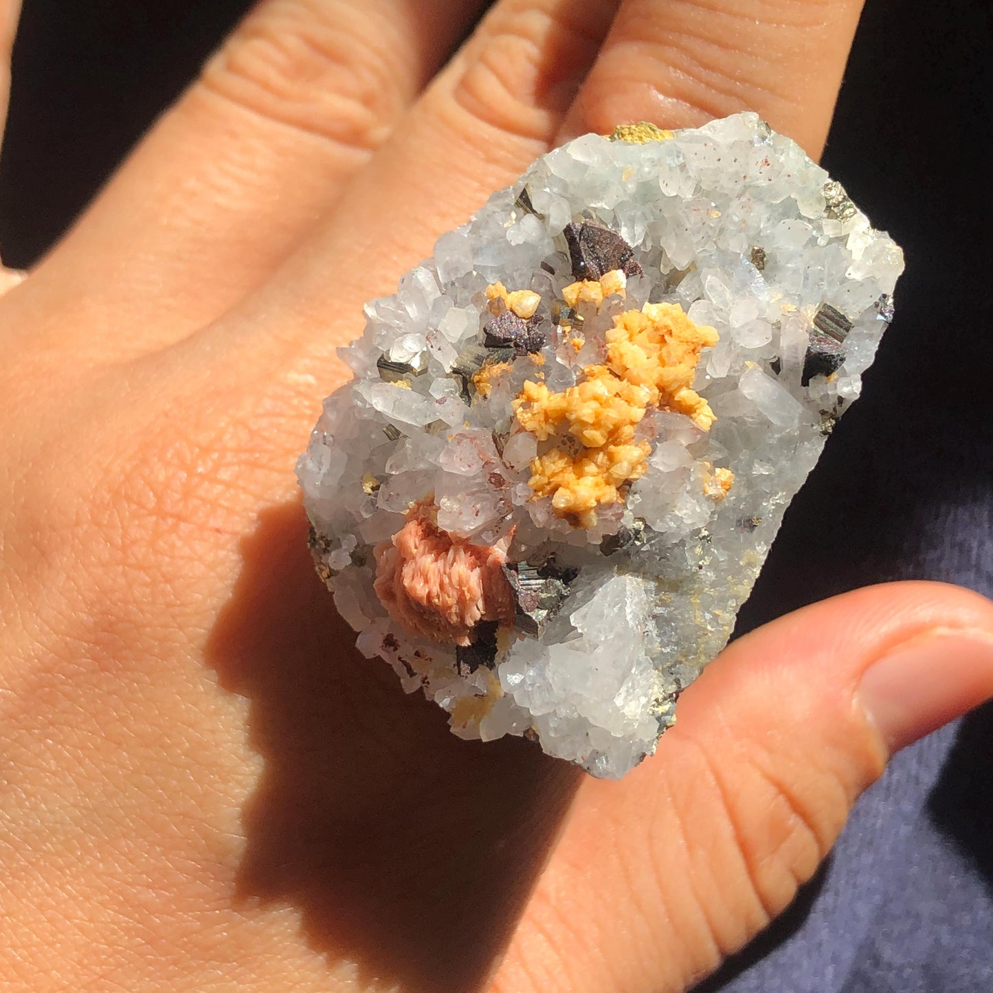 Raw Pyrite Dolomite Barite Ring, Big Stone Rough Large Crystal Adjustable Statement Band Ring, Irregular Chunky Minerals Specimen Ring Gift for her, raw stone ring raw minerals ring minerals specimen ring pink crystal yellow stone silver gemstone ring statement ring for men Huge Crystal Ring large stone ring big gemstone ring silver plated copper ring birthstone ring