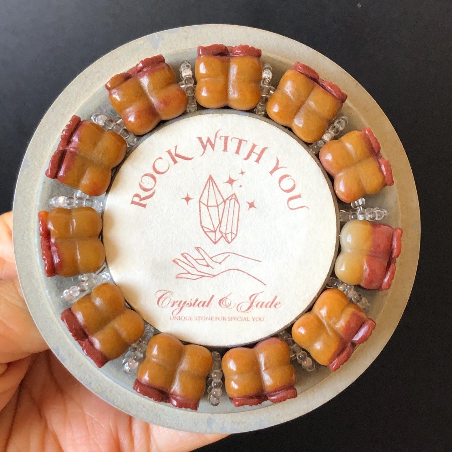 Natural SheTaiCui Jade (Quartzite) Hand Carved Bi-colour Persimmon Bracelet | Big Bead Red Orange Jade Charms | Personalization Gift for her diy bracelet brown jade red jade carving Persimmon carving hand engraved jade hand carved jade bracelet jade charms big bead bracelet elastic stretch bracelet chinese jade