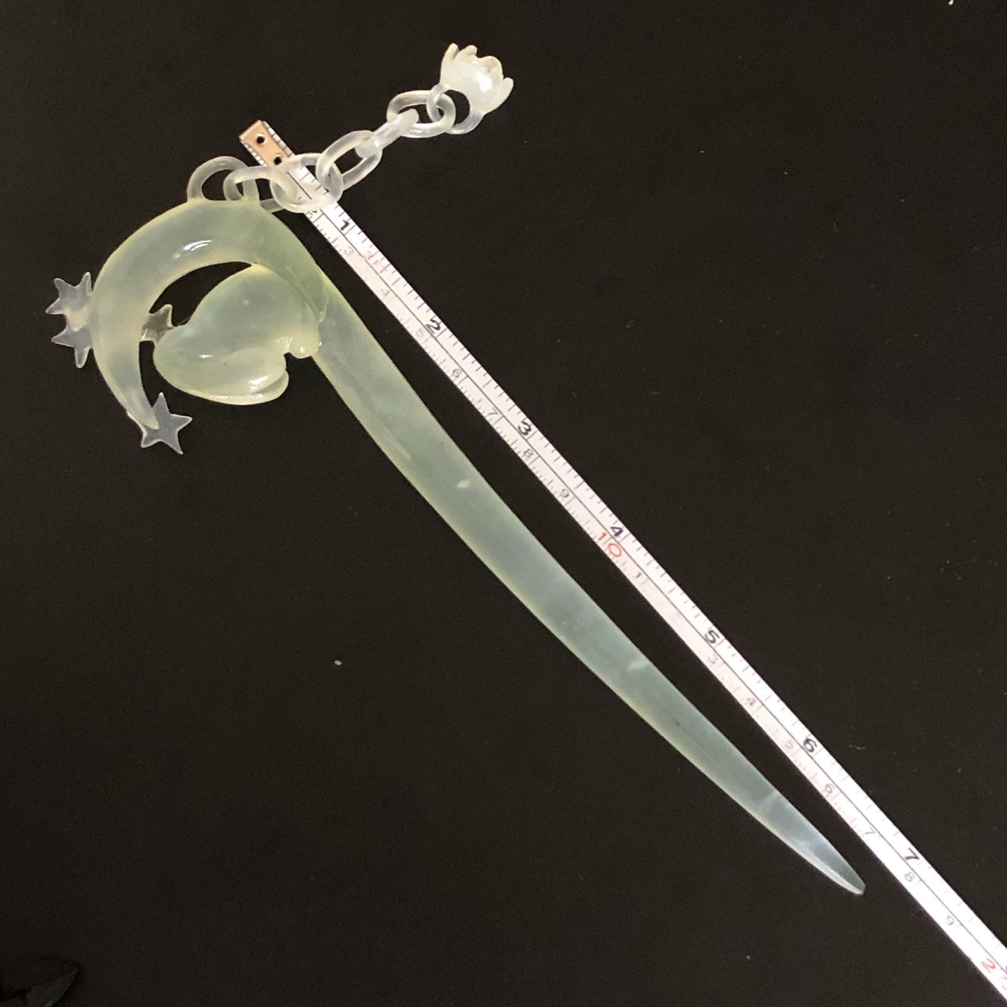 Certified Natural Xiu Jade Serpentine Hand Carved Hair Pin with Dangle | Rabbit Bunny on Moon & Star | Icy White Green Jade Hair Stick Gift for her hand engraved white jade carving hand engraved green jade koren hair stick japanese hair pin hanfu hair comb chinese hair clip hand engraved rabbit carving hand carved bunny carving carved moon carving icy chinese jade vinatge hair stick