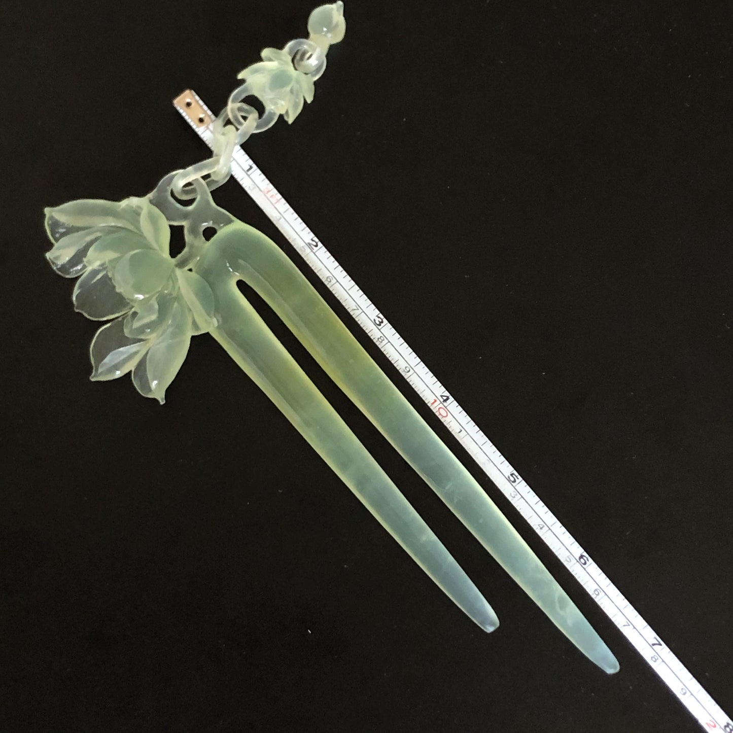 Certificate Natural Xiu Jade Serpentine Hand Carved Lotus Flower Hair Pin Dangle | Ice Green Jade Hair Stick | Asian Vintage Gift for her hand engraved green jade carving hand engraved lotus carving chinese jade fork japanese hair stick korean hair pin hanfu hairpins bridal hair clip ice jade hair comb certified untreated jade vinatge hairpin antique hair fork