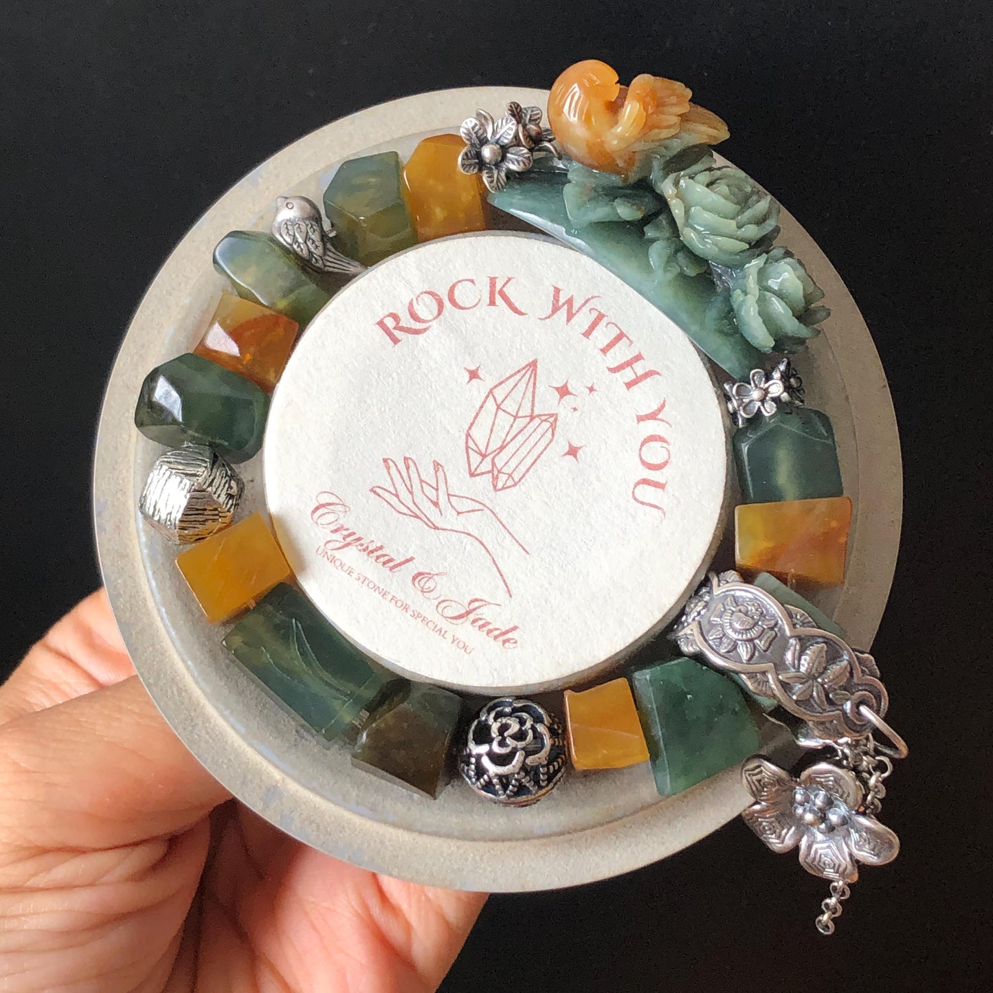Certificate Xiu Jade Serpentine Hand Carved Bird & Rose Charm Irregular Bead Bracelet | Greenish Blue Yellow Jade | Vintage Tibetan Silver Bracelet Gift for her
Blue Jade Carving Green Jade Bracelet Yellow Jade Jewelry diy bracelet certified natural untreated jade carved rose charm engraved bird charm big bead Chunky Bead Bracelet dangle bracelet