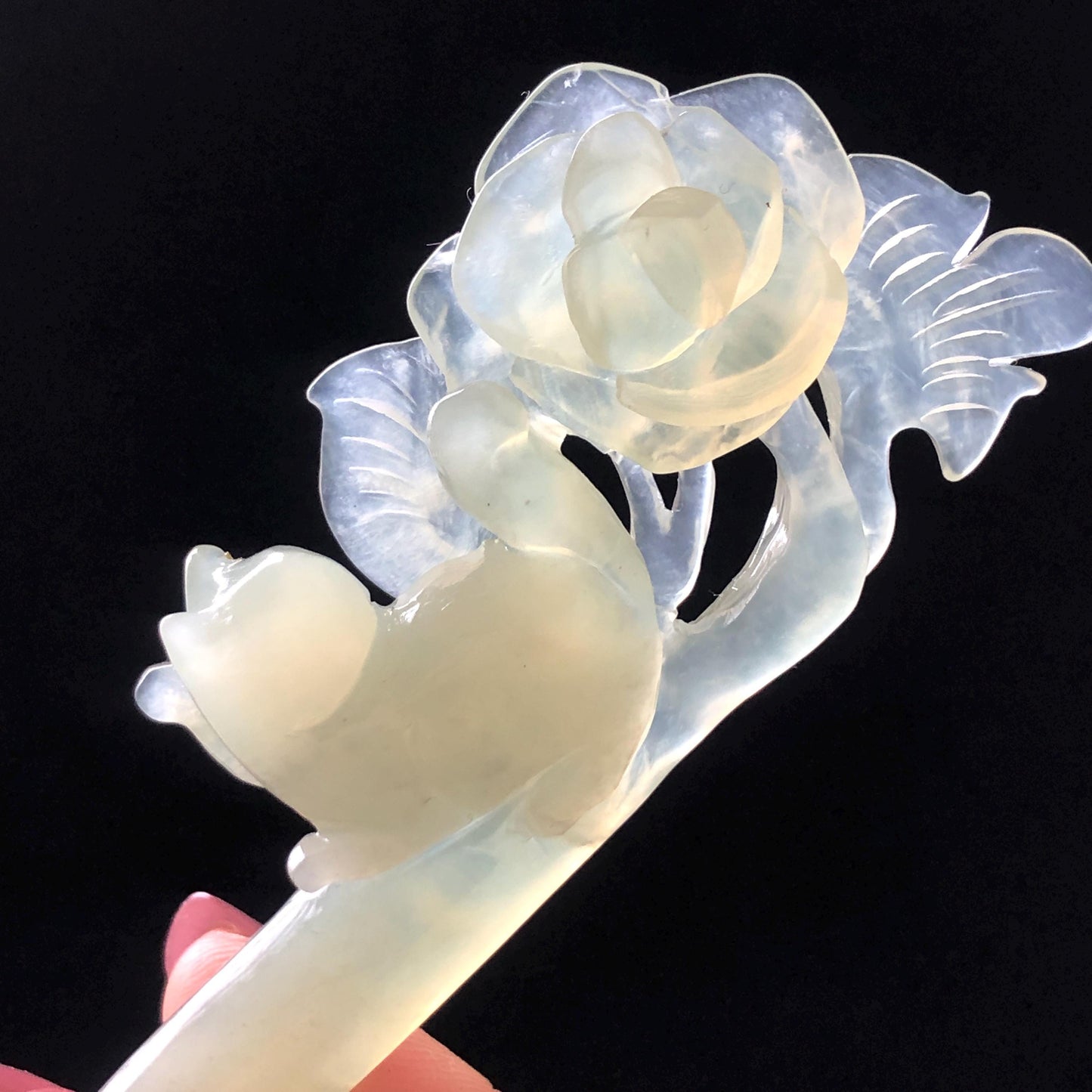 Certified Natural Xiu Jade Serpentine Hand Carved Hair Pin | Cat & Rose | Green Jade Hair Stick | Asian Chinese Vintage Hairpin Gift for her hand engraved green jade carving hand carved cat hairpin cat carving hand engraved rose hair stick chinese jade hair comb hanfu hair fork korean hairpins japanese hair clip cat lover gift vintage hair stick natural untreated jade with certificate