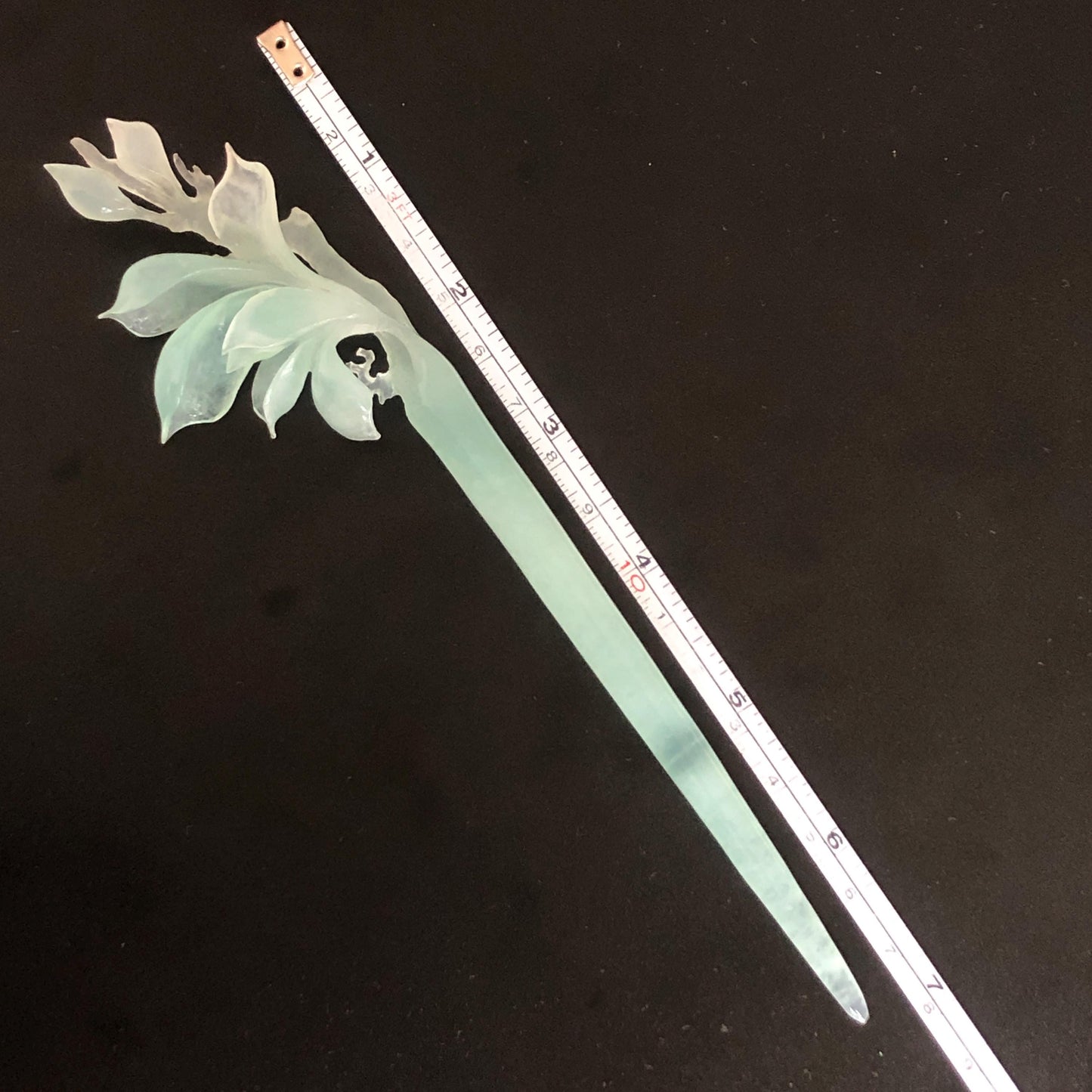 Certified Xiu Jade Serpentine Hand Carved Frosty Blue Yulan Flower Hair Pin, Ice Blue Jade Hair Stick, Wedding Headpiece Hair accessories gift for her blue jade carving hand engraved yulan flower hair fork hand carved flower hair comb Asian chinese hairpins hanfu hair stick korean hairpins japanese hair clip bridal shower hair clip natural untreated jade with certificate yulan carving chinese jade hair stick