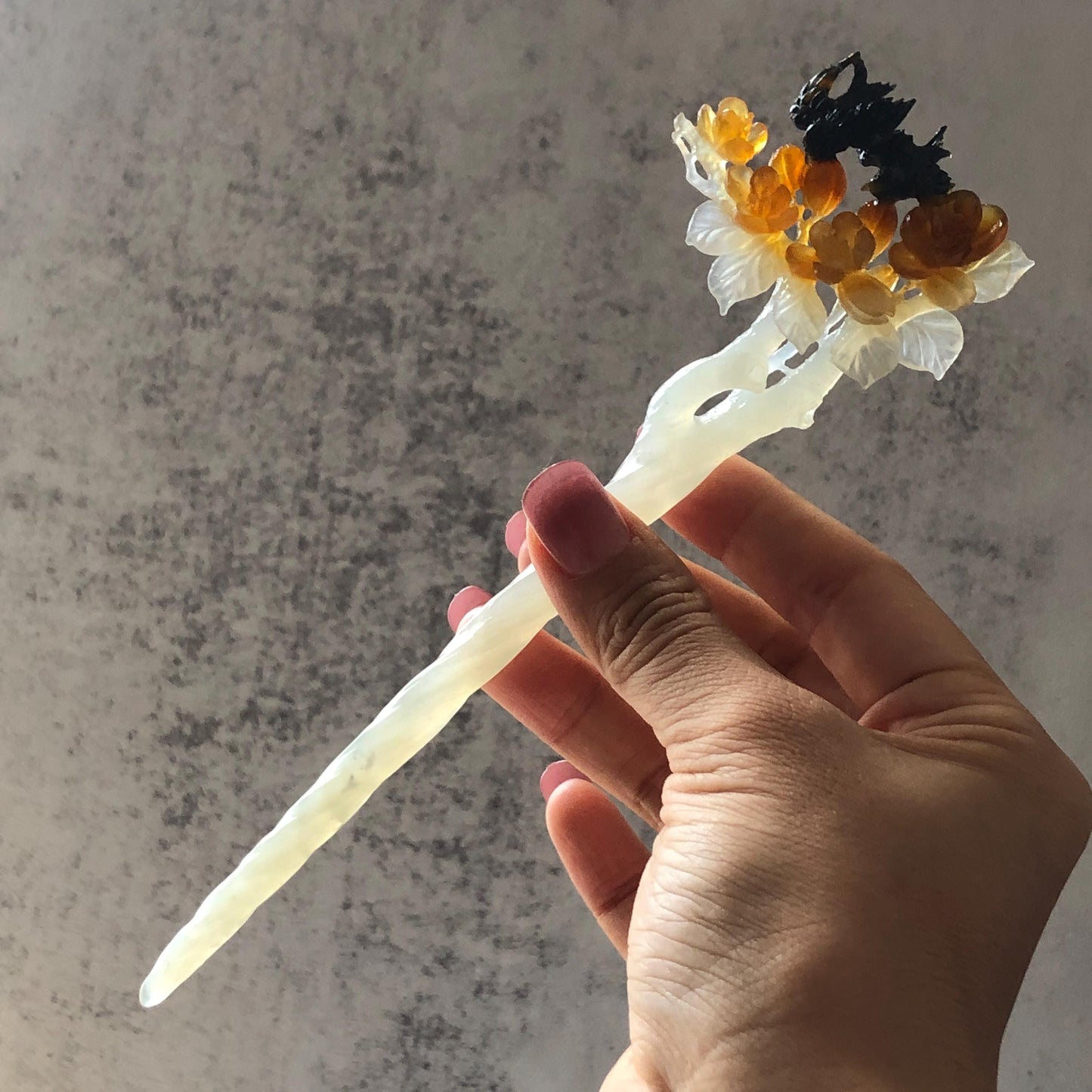 Certified Xiu Jade Serpentine Hand Carved Swallow Bird & Flowers Hair Pin | Black Yellow White Jade Hair Stick | Asian Chinese Vintage Gift for her, white jade carving yellow jade black jade bird carving flower carving hand carved flower hand engraved bird certificate jade certified natural untreated jade korean hairpin japanese hair stick chinese hair comb vinatge hair fork bridal hair clip wedding hair pin engagement hair stick