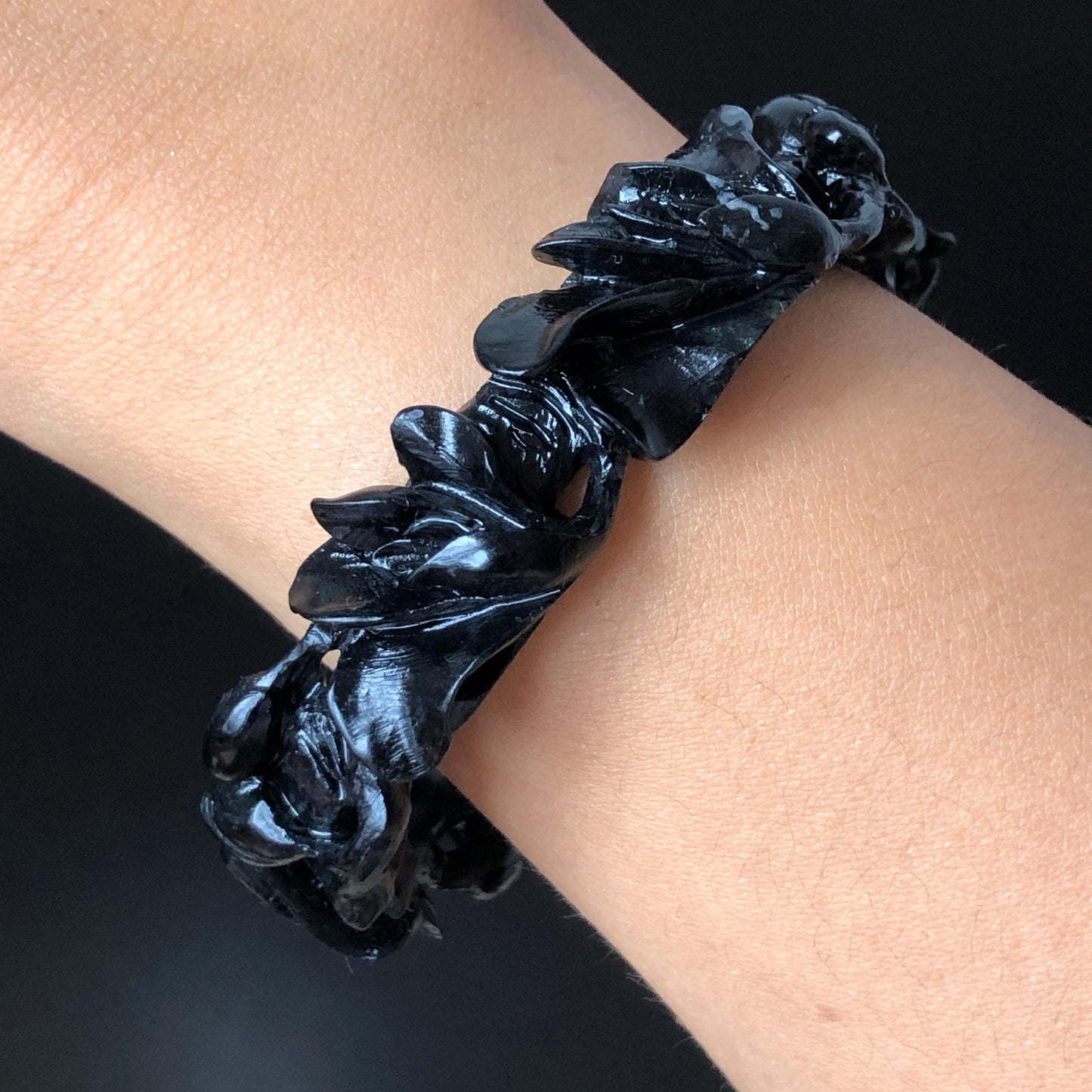 50mm-64mm! Custom Size Natural Xiu Jade Serpentine Hand Carved Black Yulan flowers Bangle & Ring Set | Black Jade Bracelet Personalized Gift for her black jade bangle jade carving hand engraved jade bracelet yulan carving flower carving customized bangle tailor made ring custom-size bangle personalized bande large size bangle small size bangle hand engraved ring certificate jade certified jade big size ring small size ring gothic ring gothic bracelet