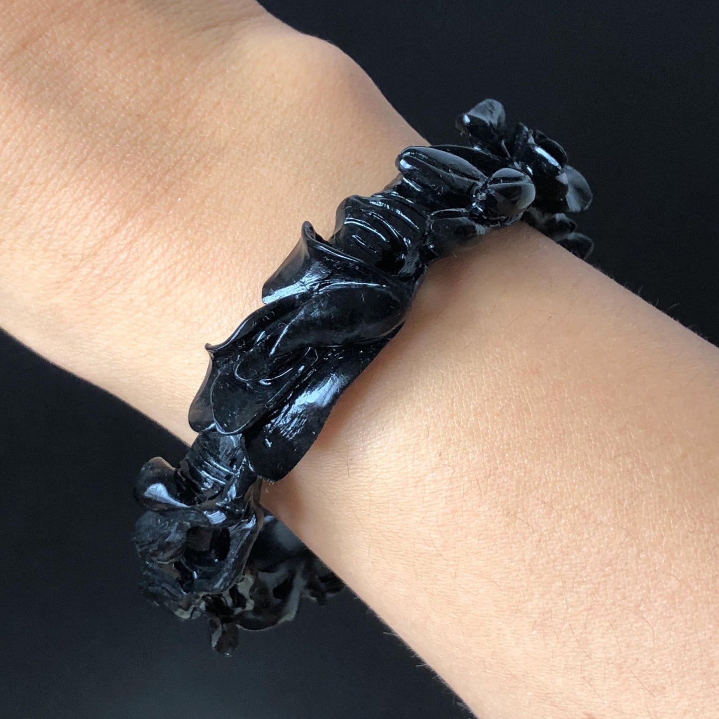 50mm-64mm! Custom Size Natural Xiu Jade Serpentine Hand Carved Black Yulan flowers Bangle & Ring Set | Black Jade Bracelet Personalized Gift for her black jade bangle jade carving hand engraved jade bracelet yulan carving flower carving customized bangle tailor made ring custom-size bangle personalized bande large size bangle small size bangle hand engraved ring certificate jade certified jade big size ring small size ring gothic ring gothic bracelet